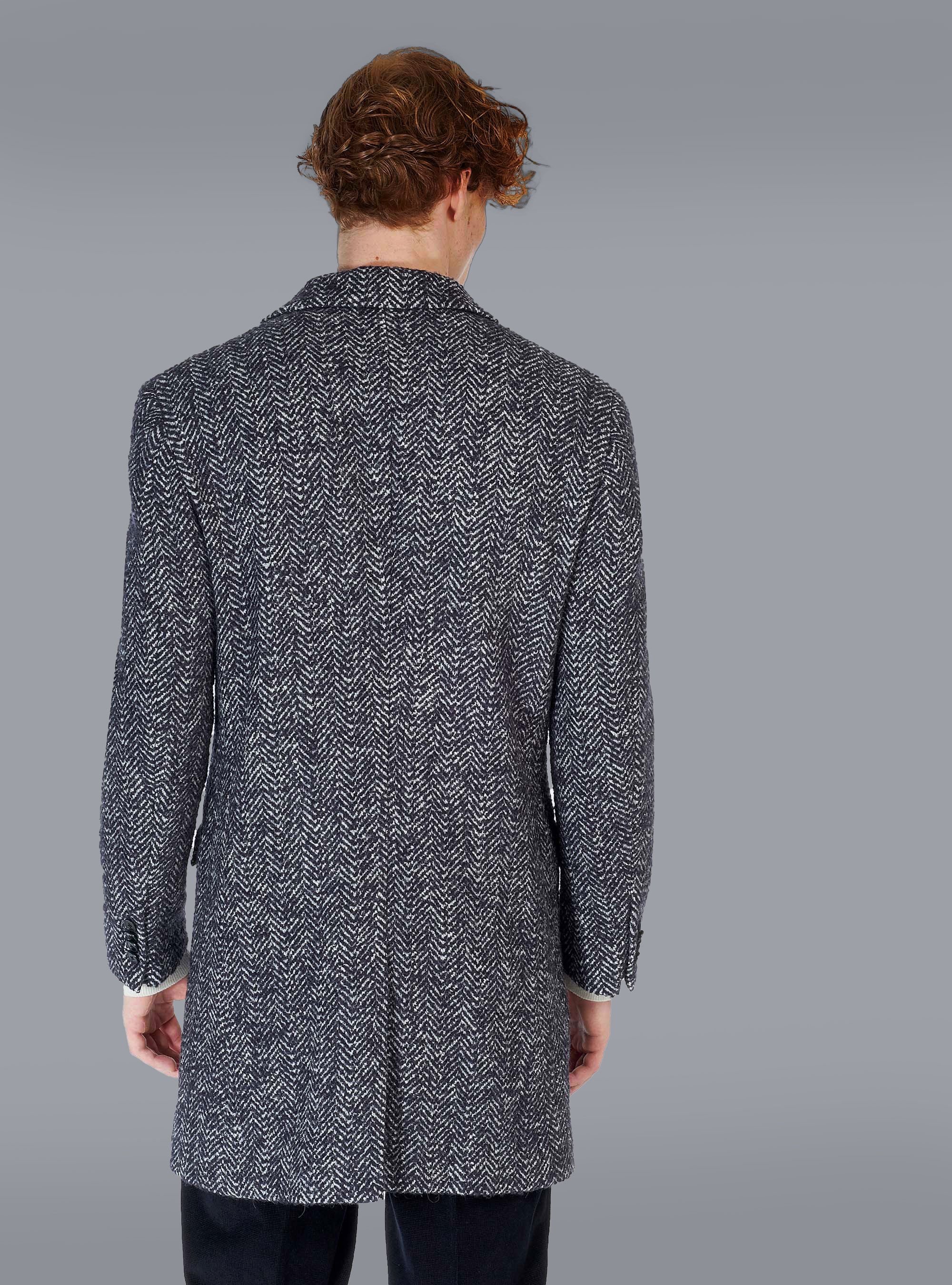 Cappotto spigato misto lana, BLU