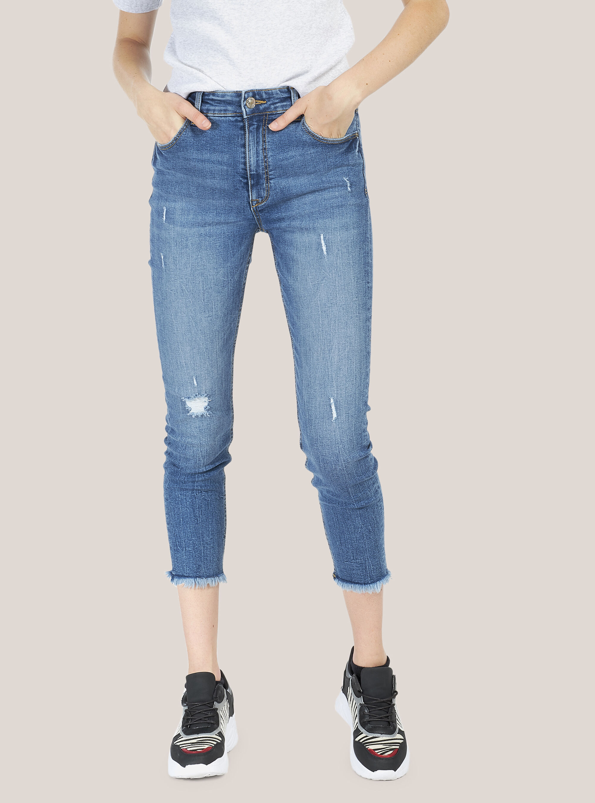 Skinny-Fit-Jeans mit hoher Taille, C284 AZZURRE