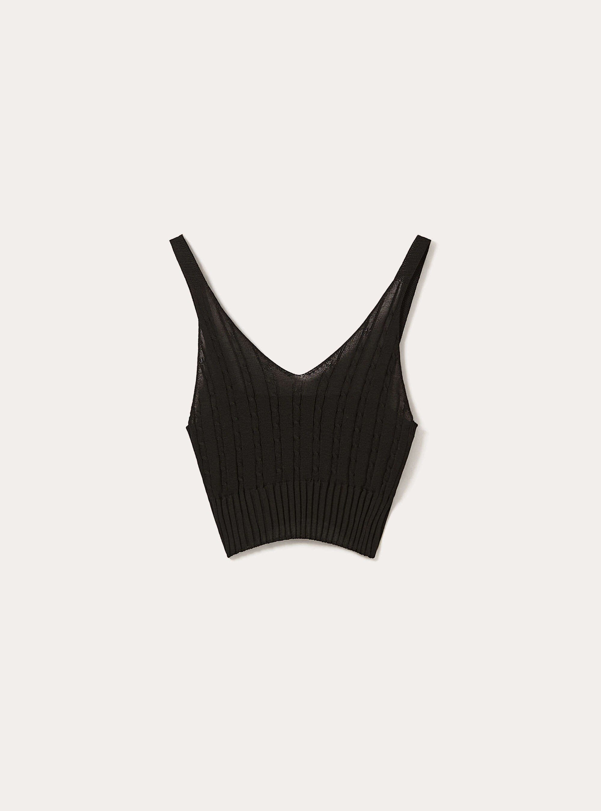 Cropped knit top, BK1 BLACK