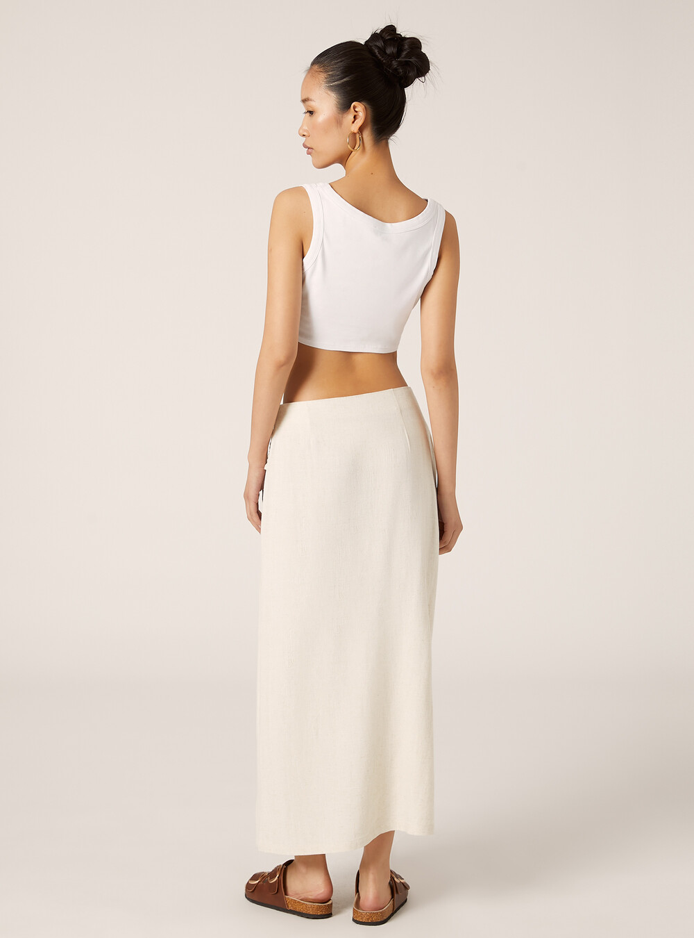 Linen blend asymmetrical midi skirt
