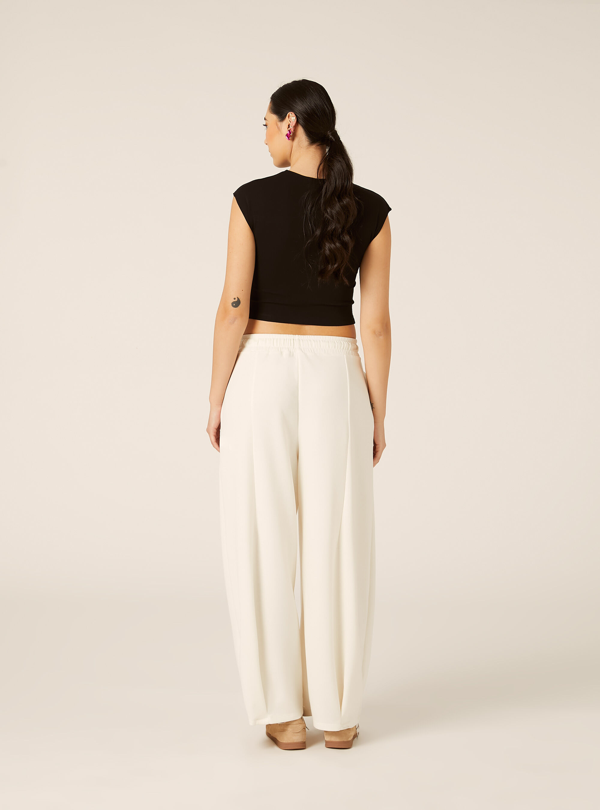 Pantaloni in scuba barrel fit, WH1 OFF WHITE