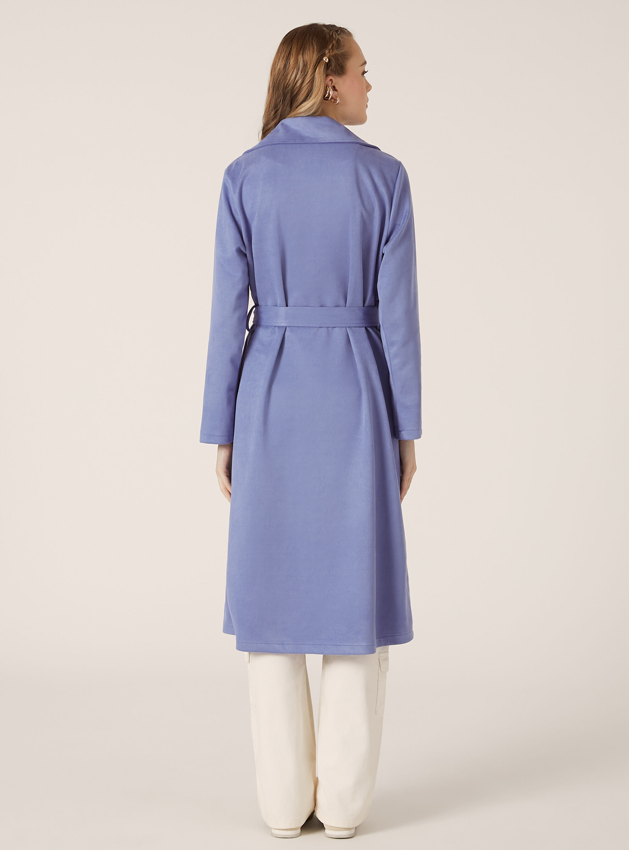 Suede trench coat with belt, AZ2 AZURE MEDIUM