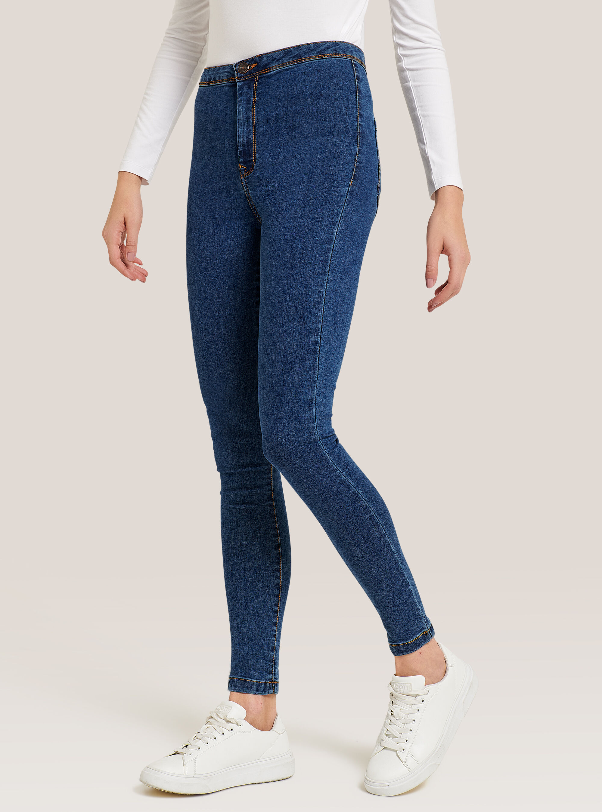 High-waisted stretch jeggins, AZURE