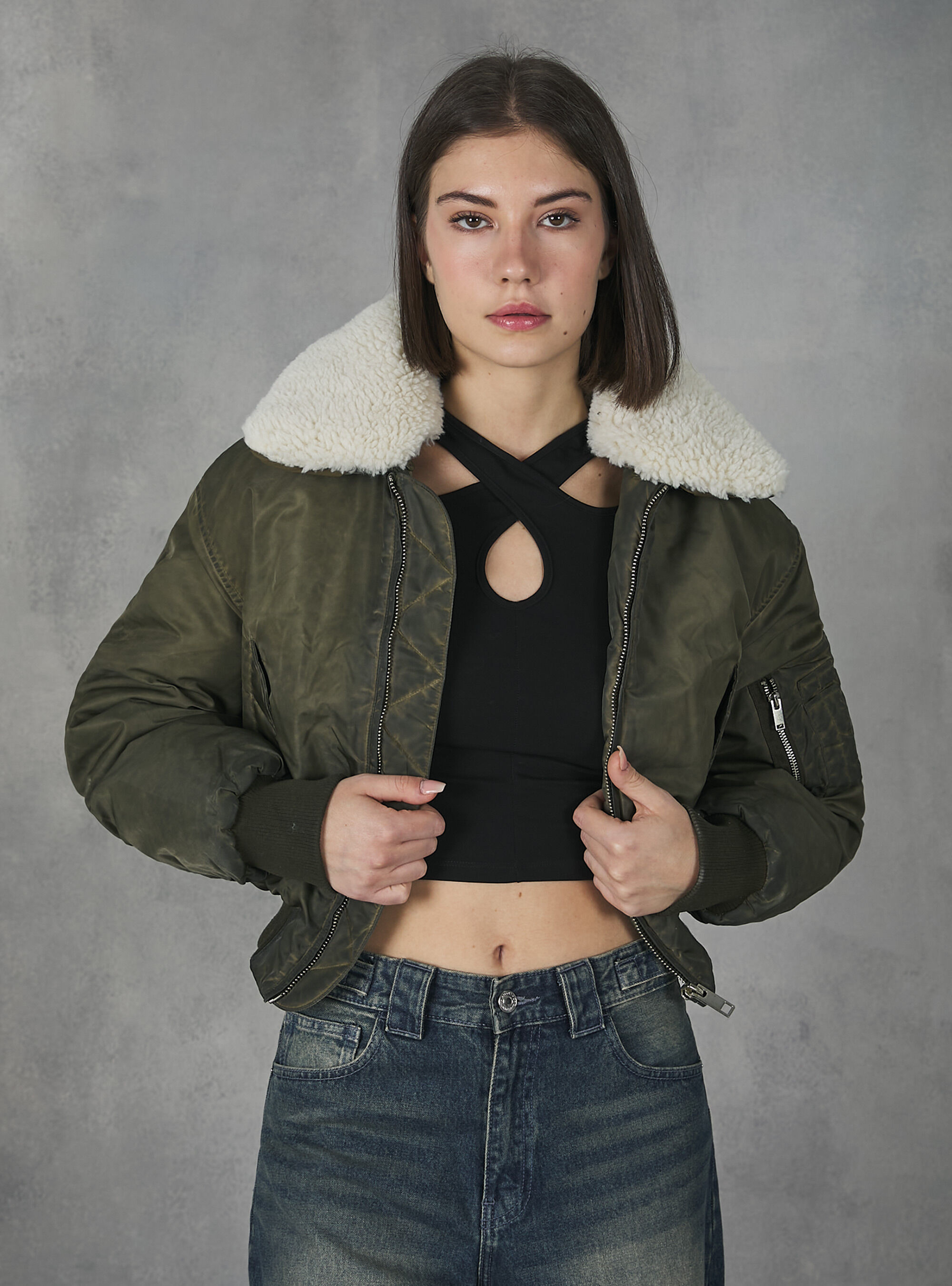 Washed effect bomber jacket with recycled padding