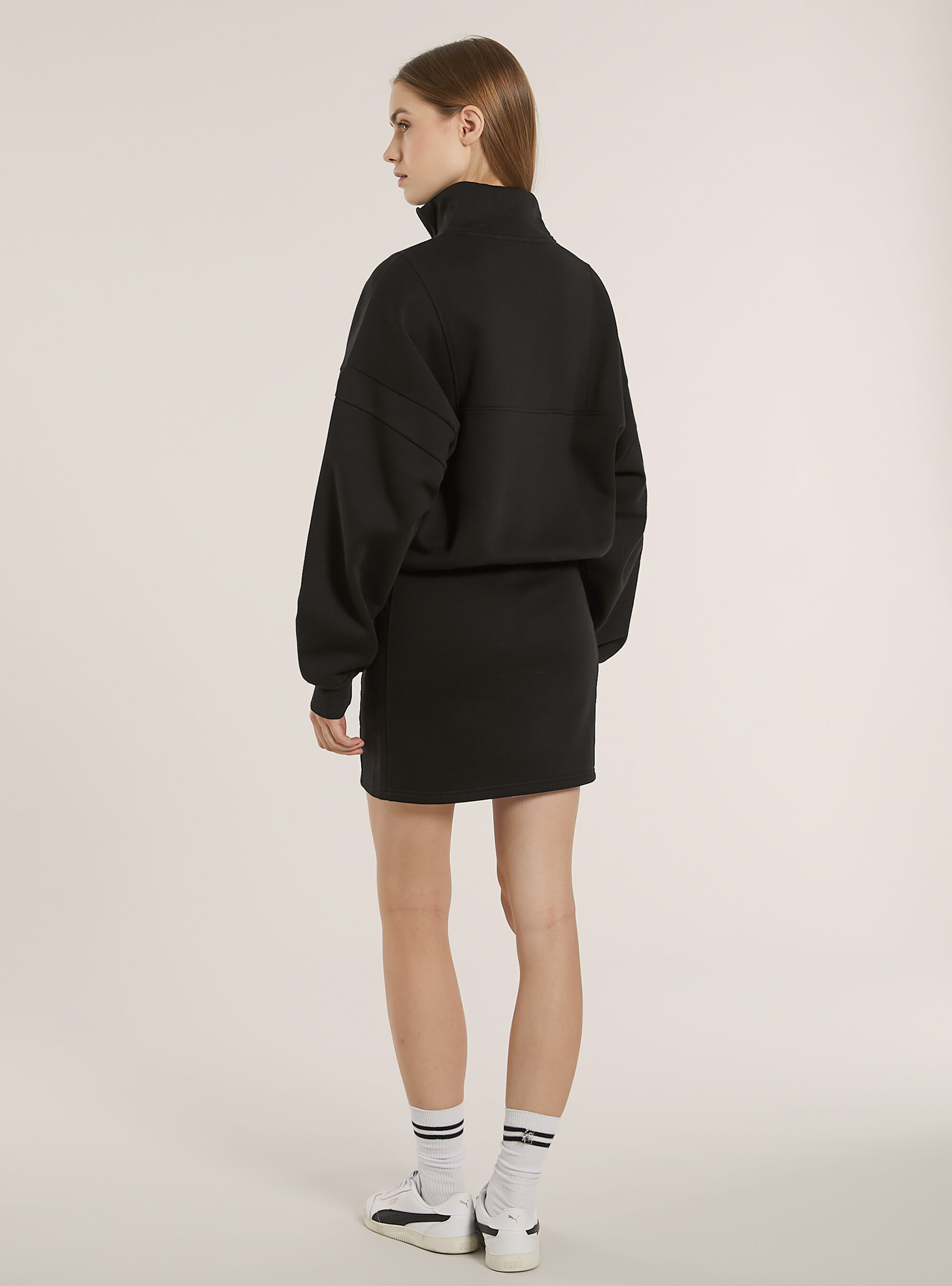 Fleece dress with half-zip collar, BK1 BLACK