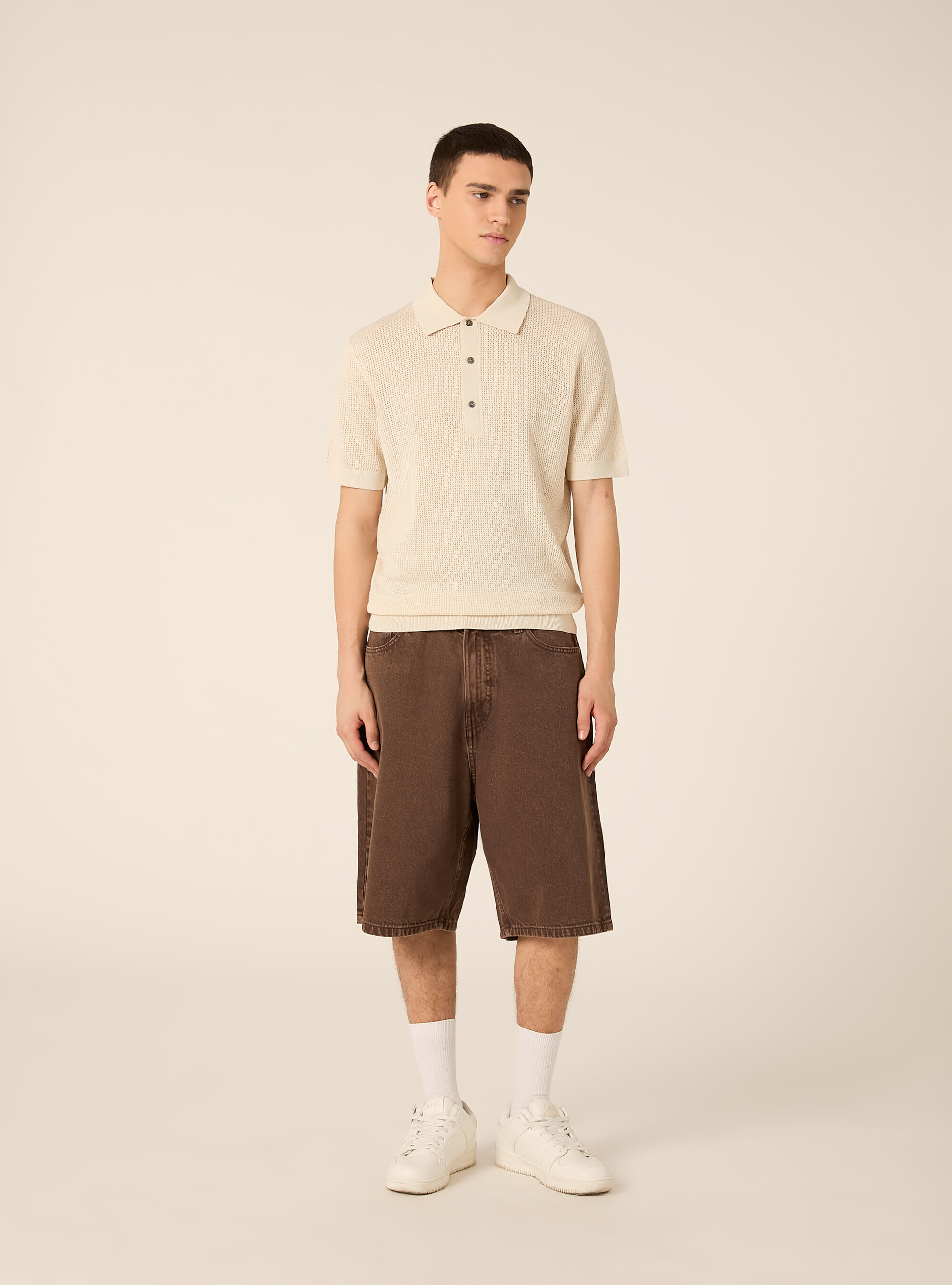 Maglia polo in crochet in misto viscosa