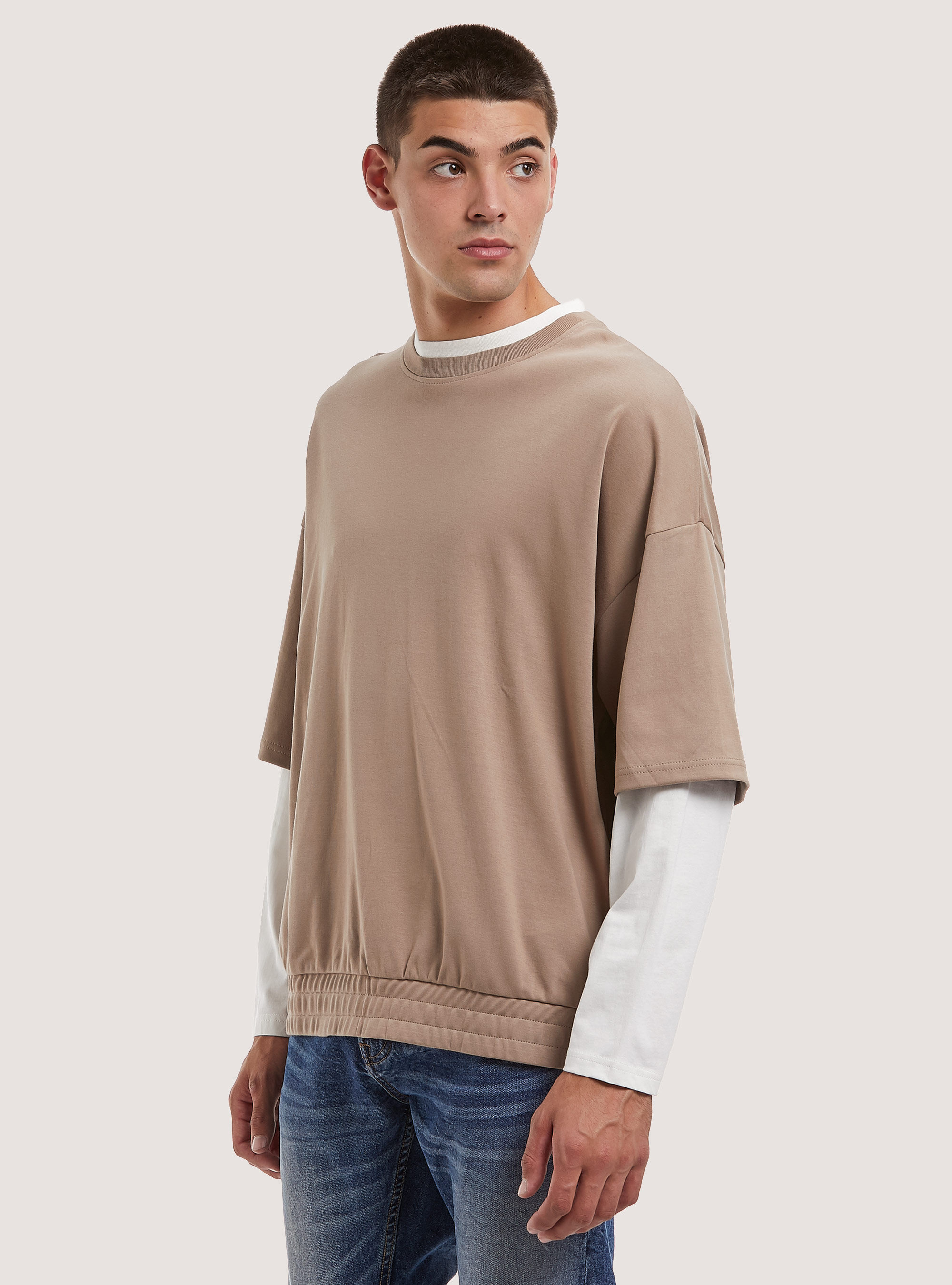 Oversized double sleeve sweatshirt, BG3 BEIGE LIGHT