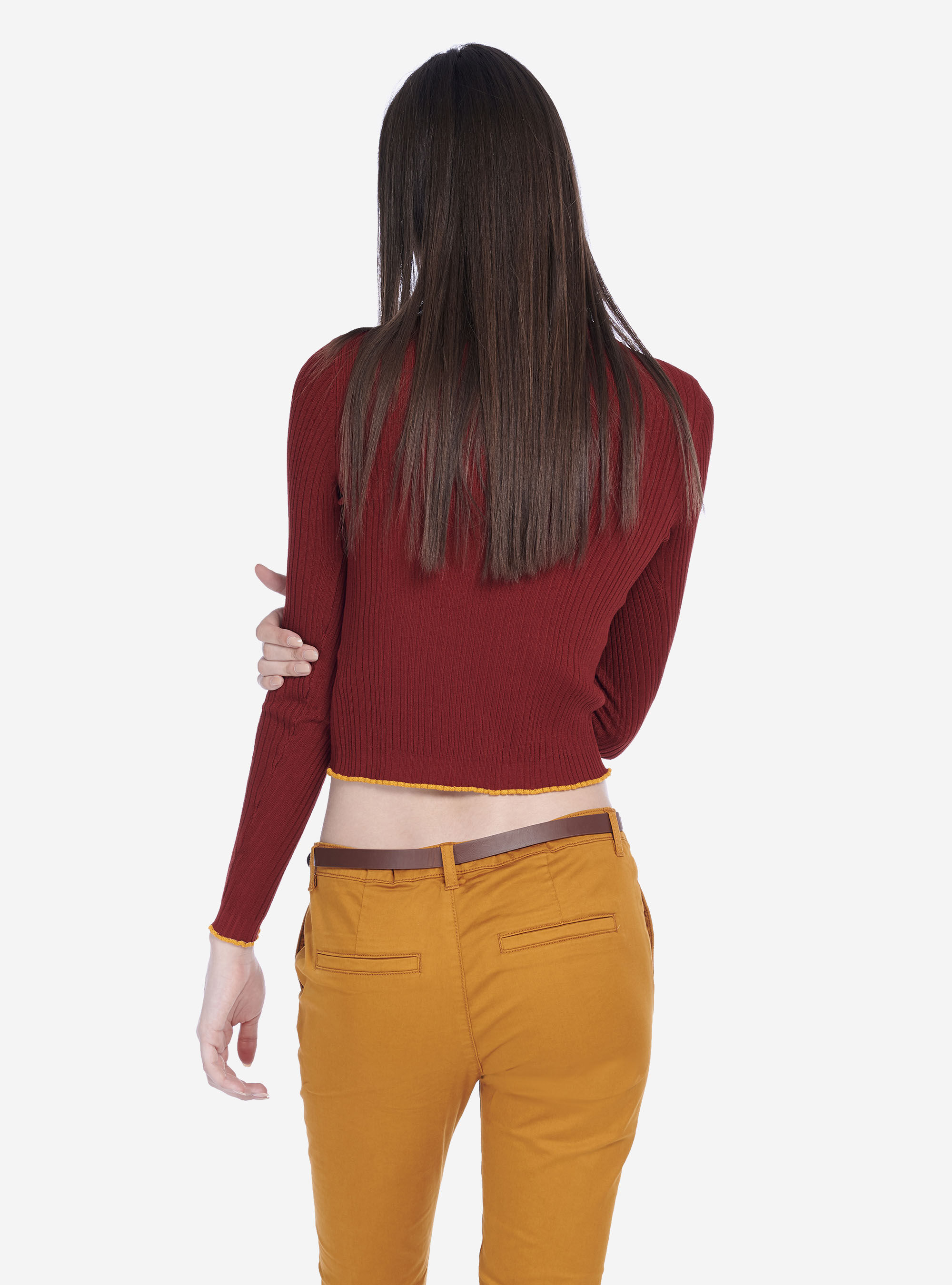 HIGH-NECKED PULLOVER WITH WAVY ENDS, DARK ORANGE