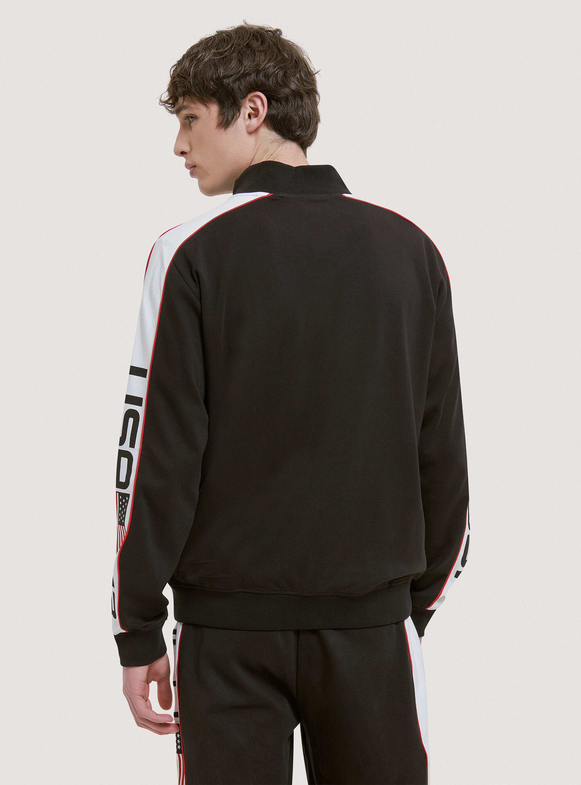 Sudadera con cremallera y estampado de algod&oacute;n USA, NEGRO