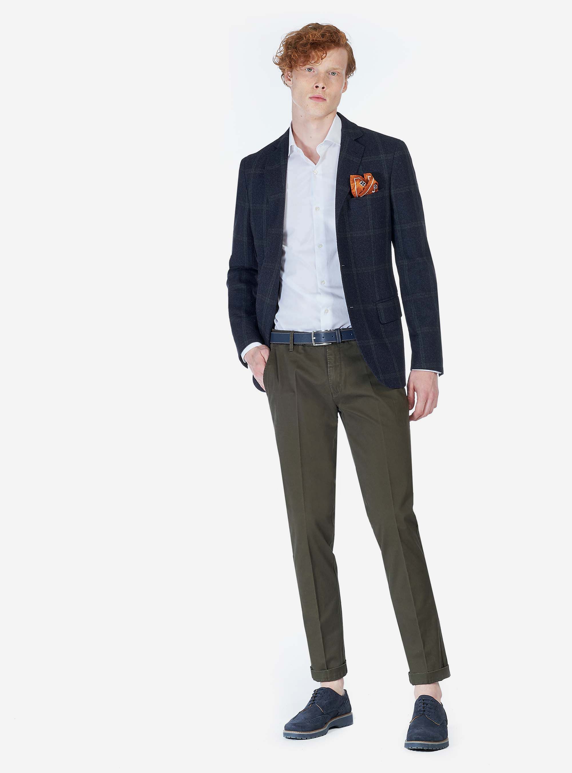 CHECKED WOOL JACKET, BLUE NAVY