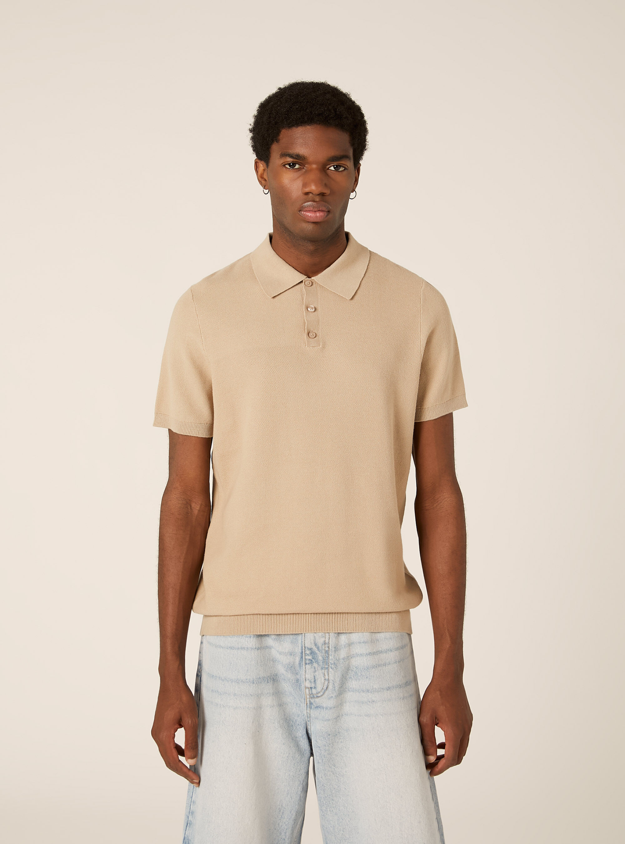 Cotton blend knitted polo shirt