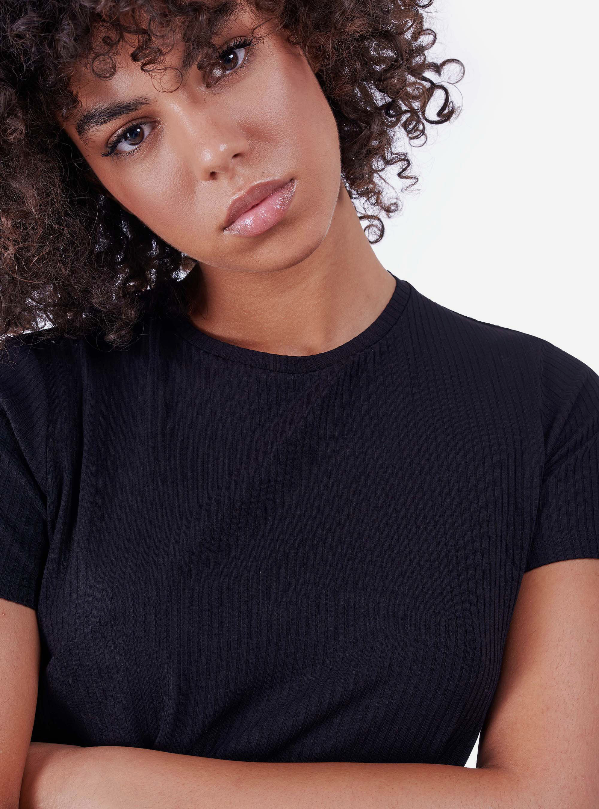 VESTIDO BSICO EN RIB, NEGRO