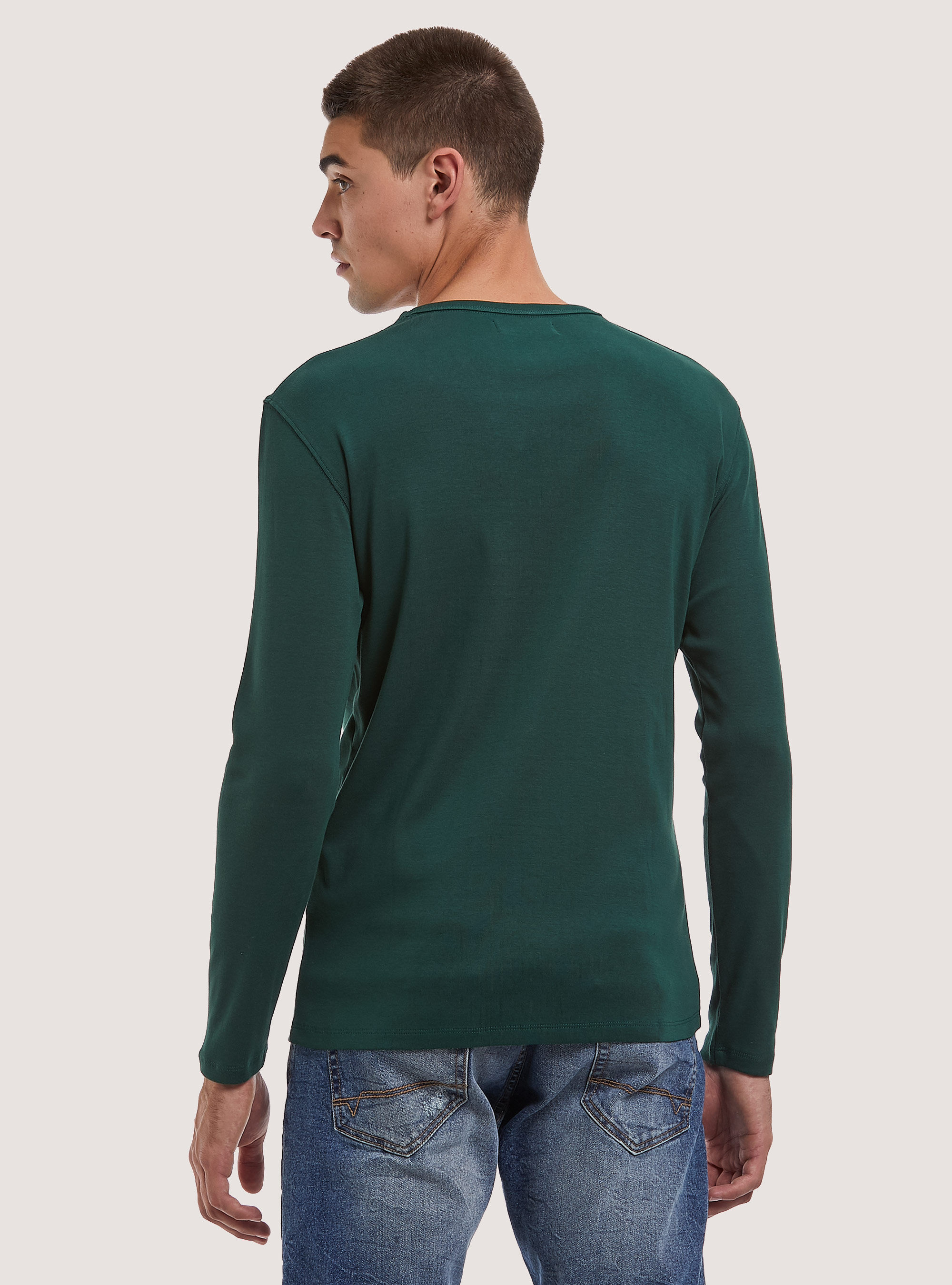 Long-sleeved cotton T-shirt, GN1 GREEN DARK