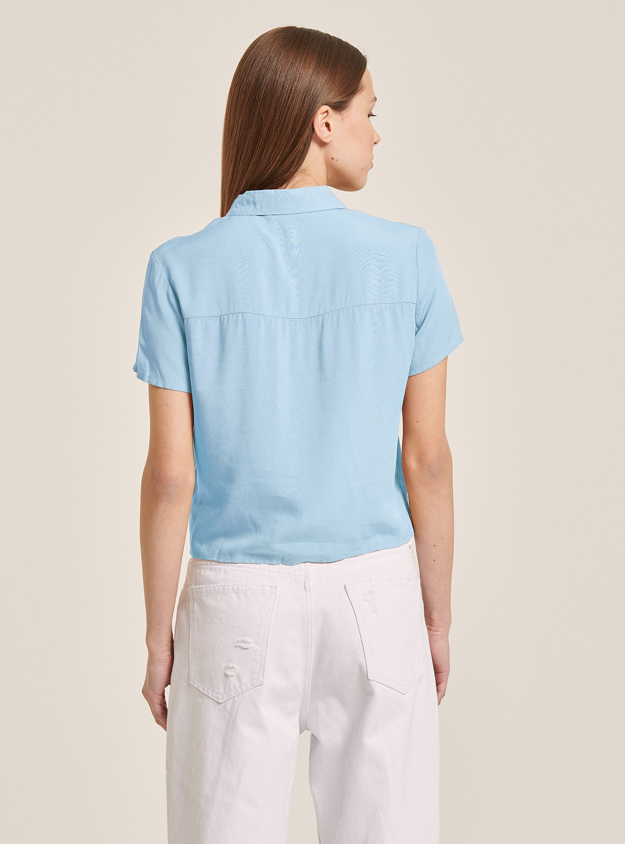 Cropped shirt with breast pocket, AZ3 AZURRE LIGHT