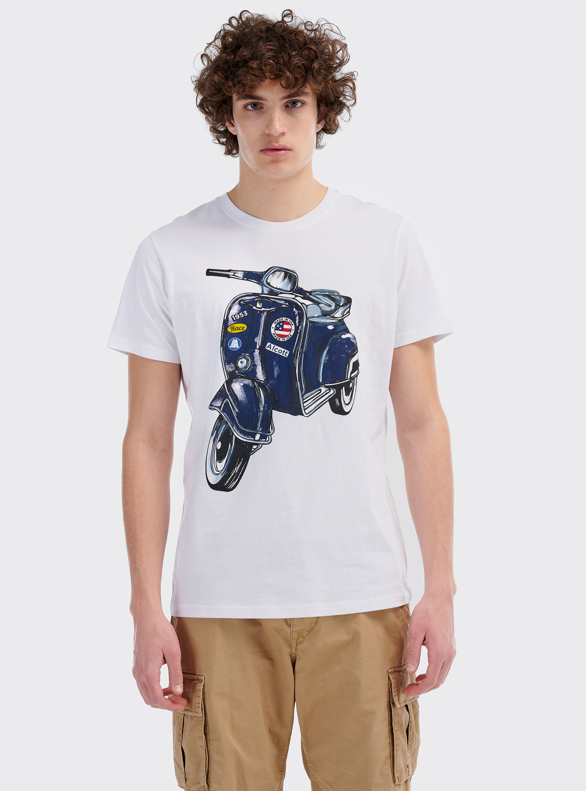 Maglietta con stampa vespa e logo Alcott, BIANCO