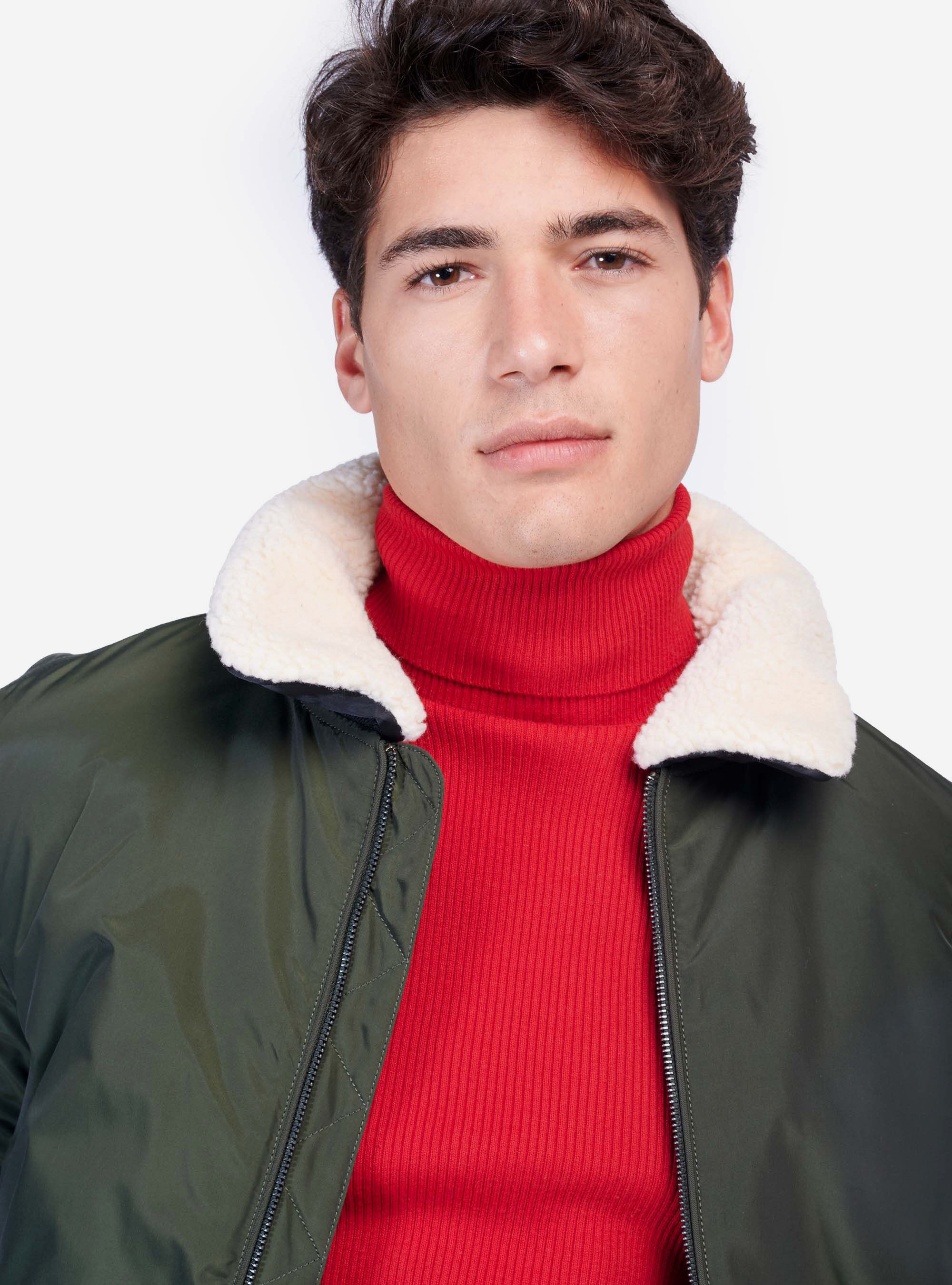 JACKET WITH FUR COLLAR AND POCKET ON SLEEVE, KAKI