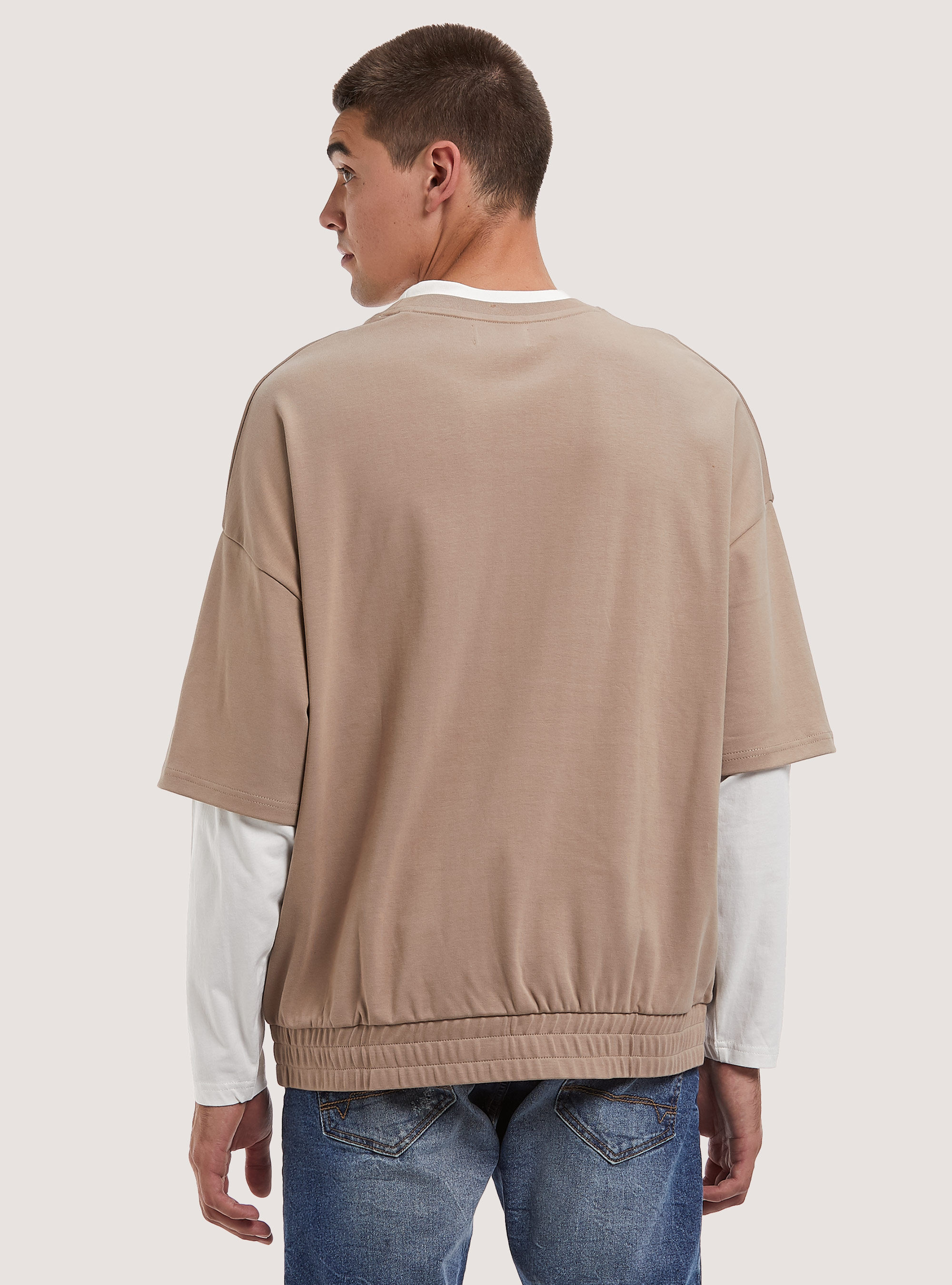 Oversized double sleeve sweatshirt, BG3 BEIGE LIGHT