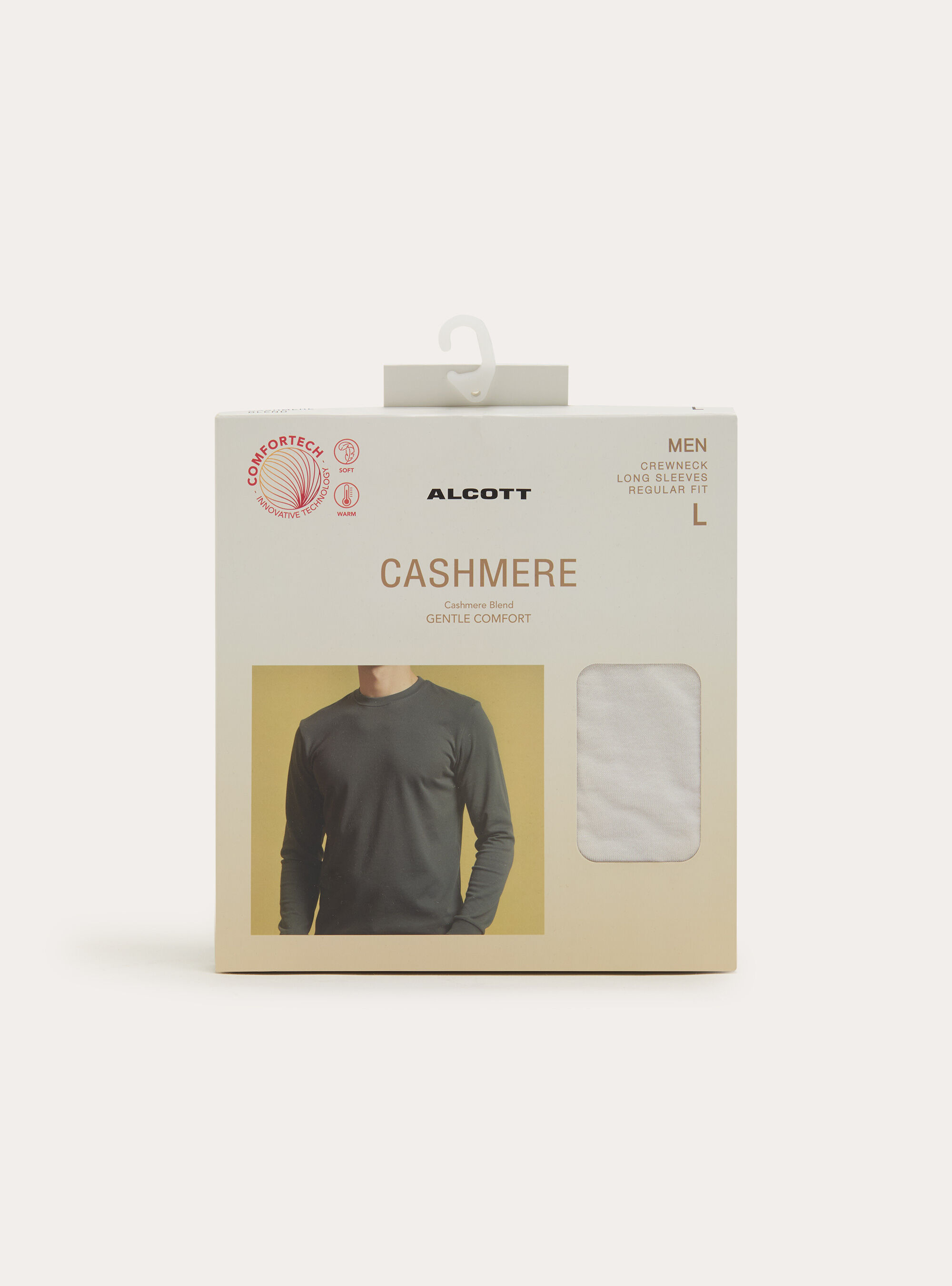 T shirt homme col rond a manches longues en melange de cashmere
