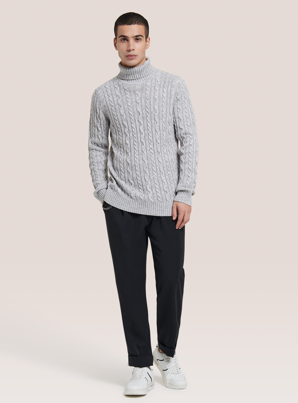 Tommy Hilfiger Maglione Uomo Collo Maglione Con Collo Alto Bianco