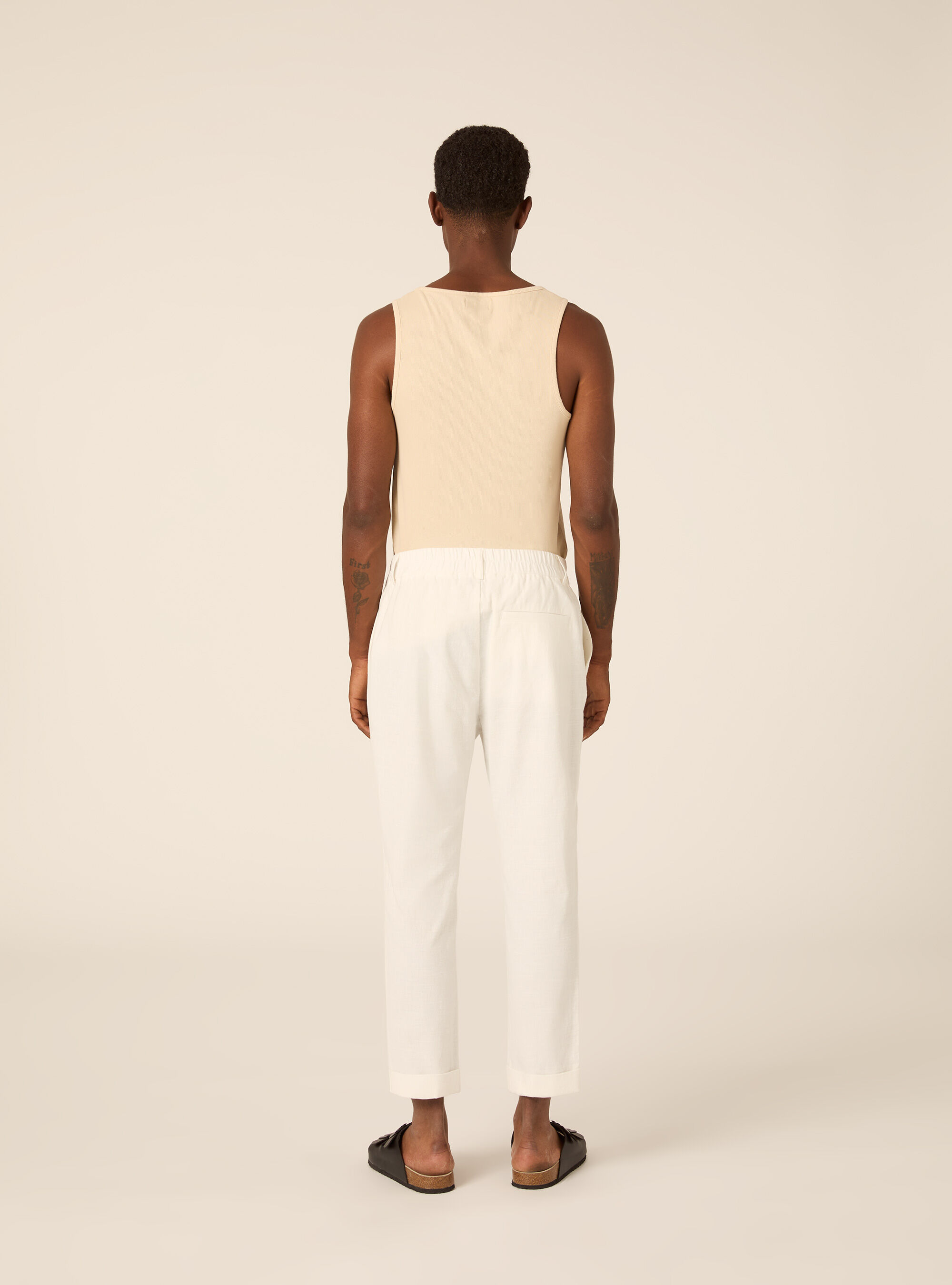 Pantalone con elastico in vita in misto lino, WH1 OFF WHITE