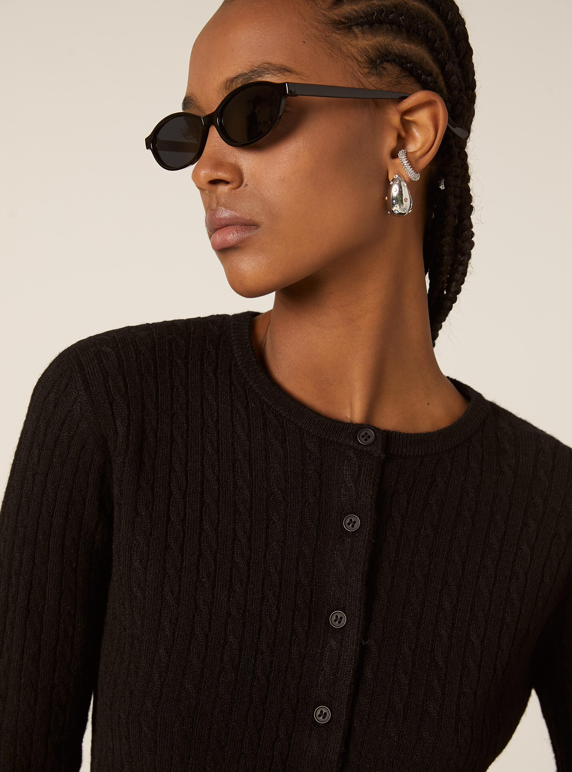 Cropped cable knit cardigan, BK1 BLACK