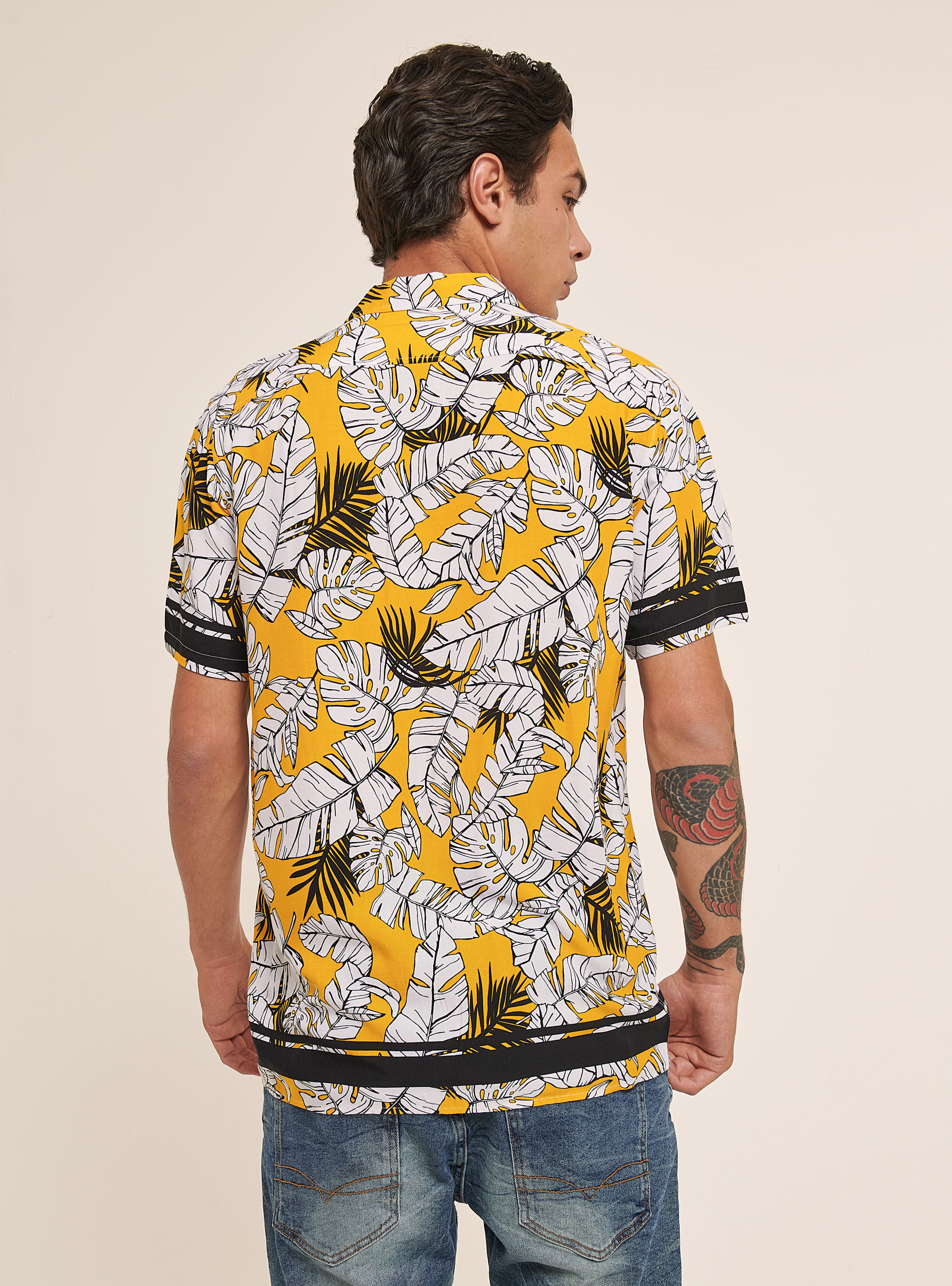 Camicia a maniche corte con stampa floreale, LEAVES