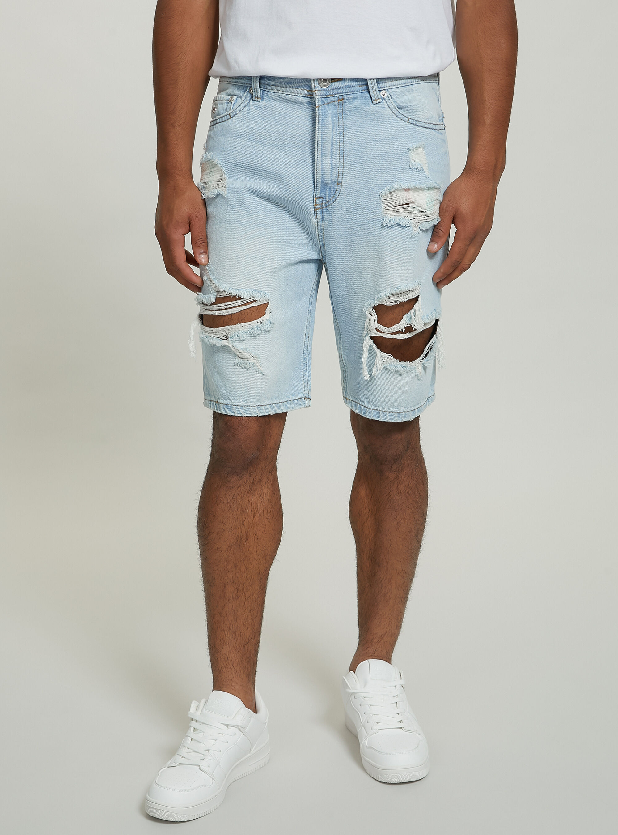Stretch denim slim fit bermuda shorts
