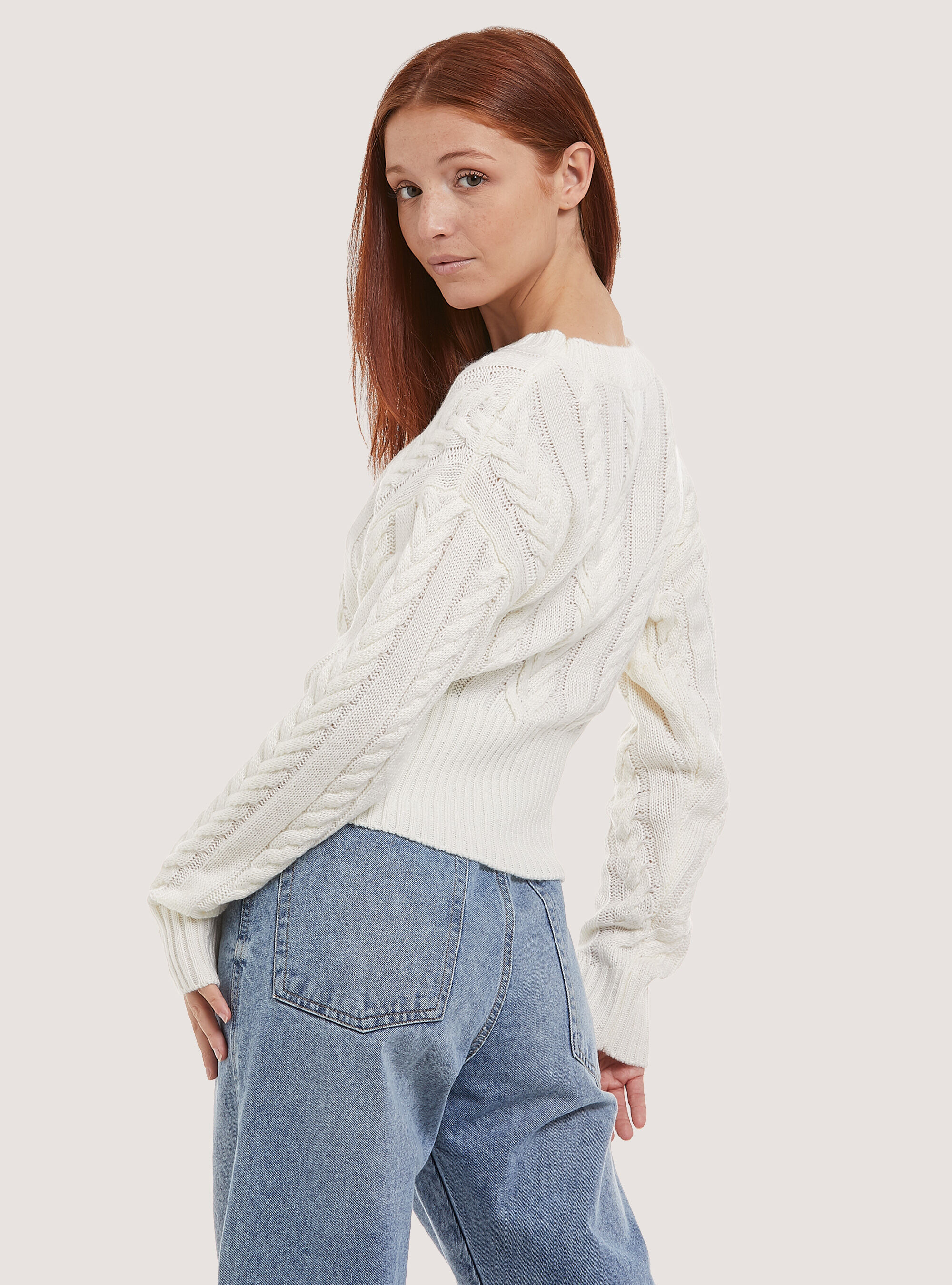 Cropped pullover with plaits, C085 WHITE