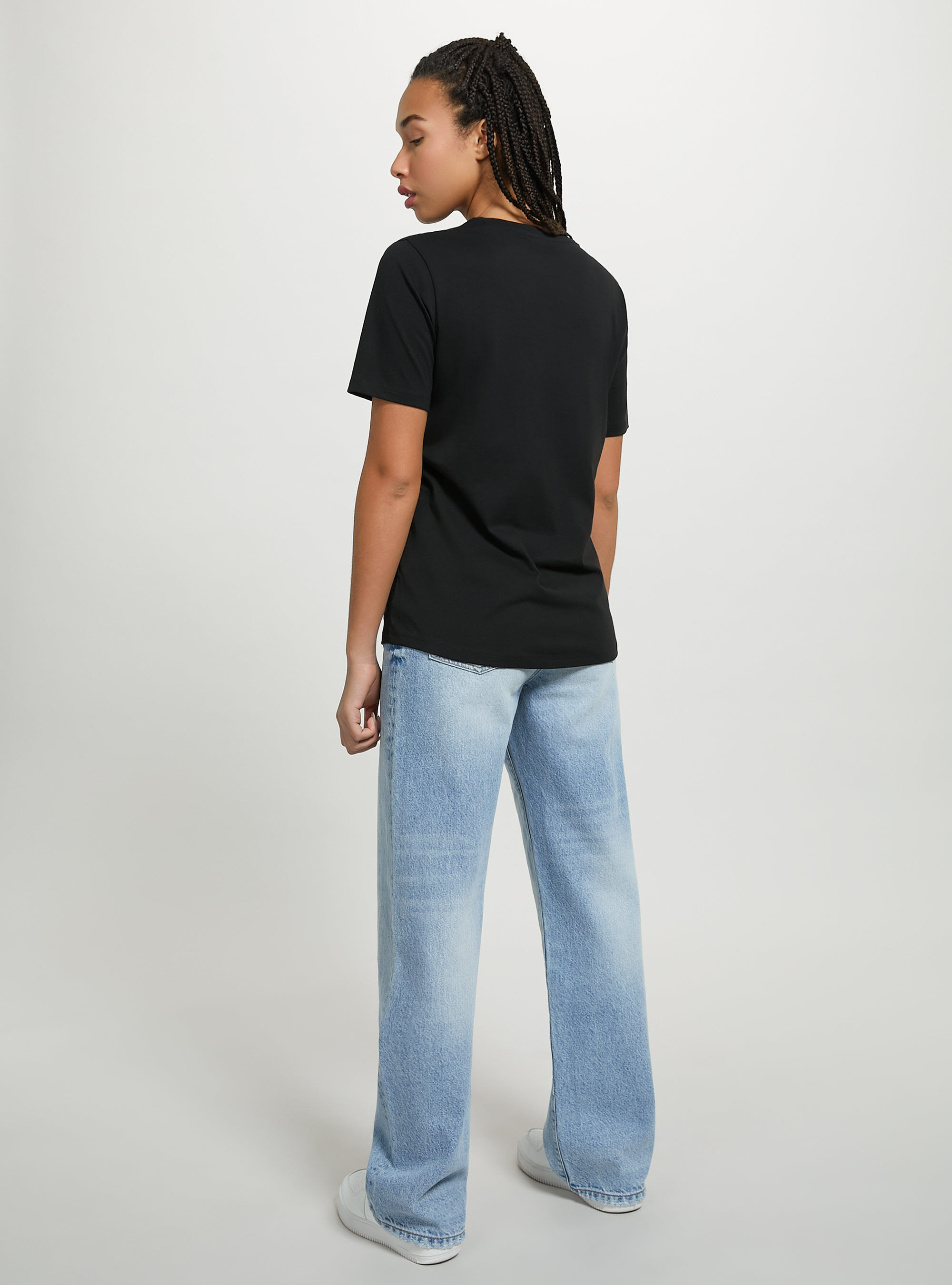 T-shirt en coton &agrave; col ras du cou, BK1 BLACK