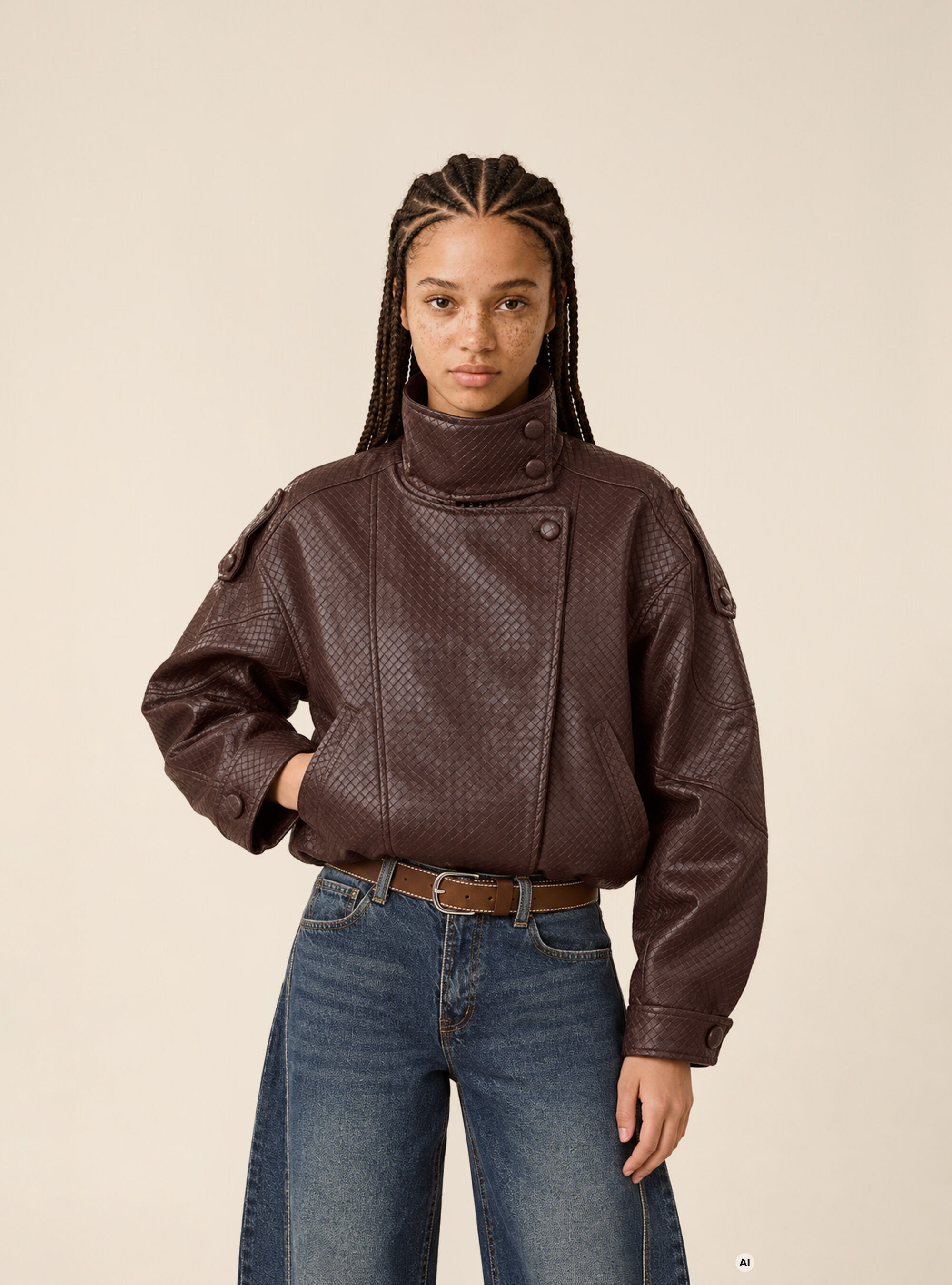 Blouson bomber effet cuir tress&eacute;