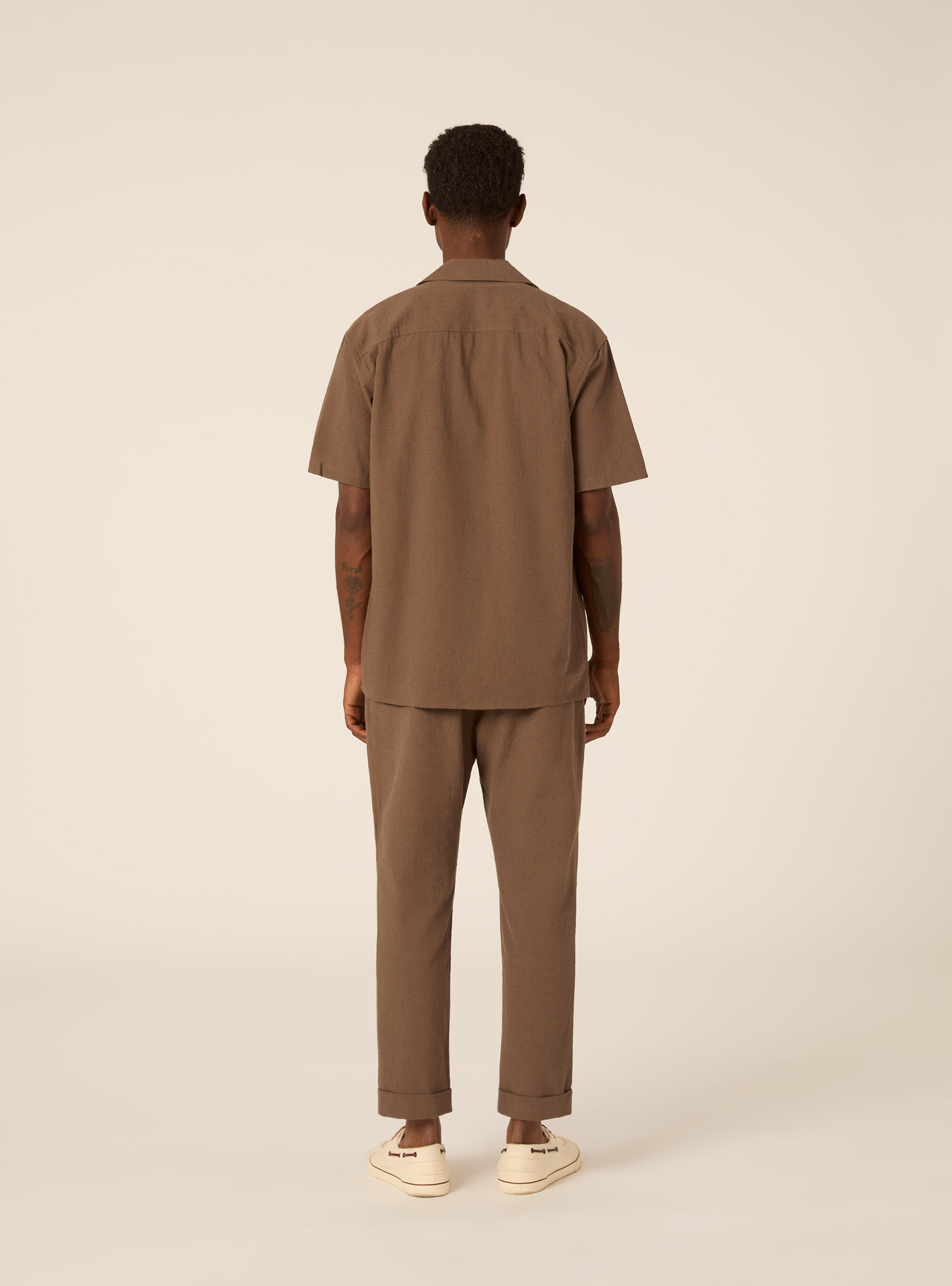 Camicia in misto lino, MBR2 BROWN MEL MED