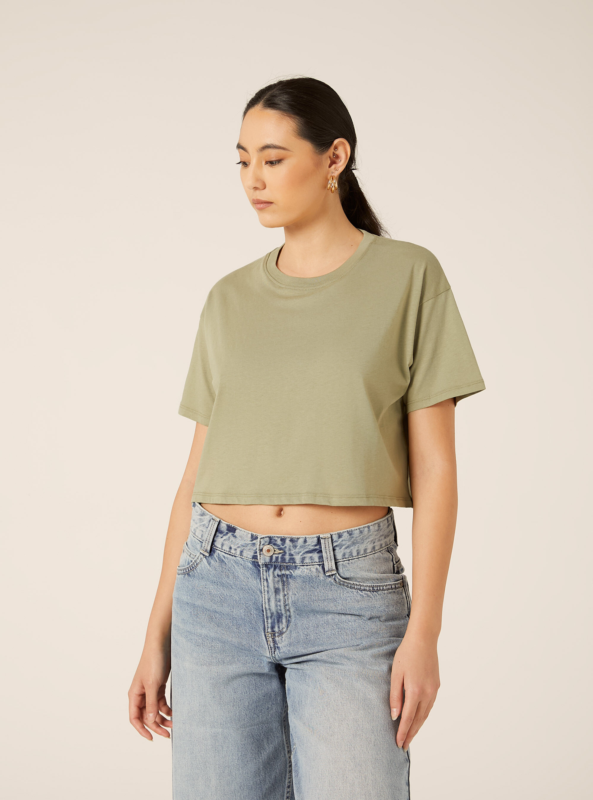T-shirt crop over tinta unita, KY2 KAKY MEDIUM