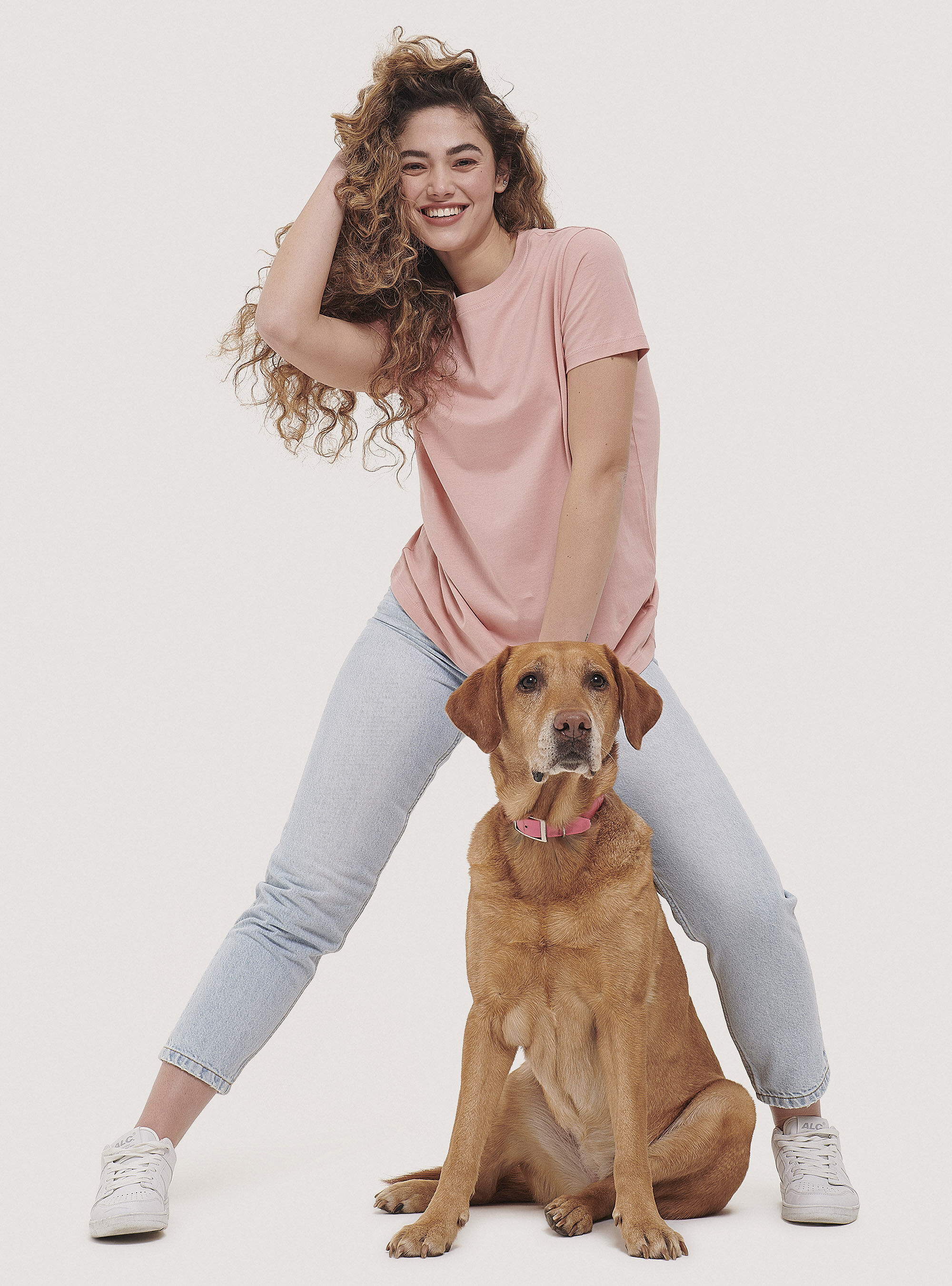 Camiseta b&aacute;sica de algod&oacute;n con cuello redondo, ROSA