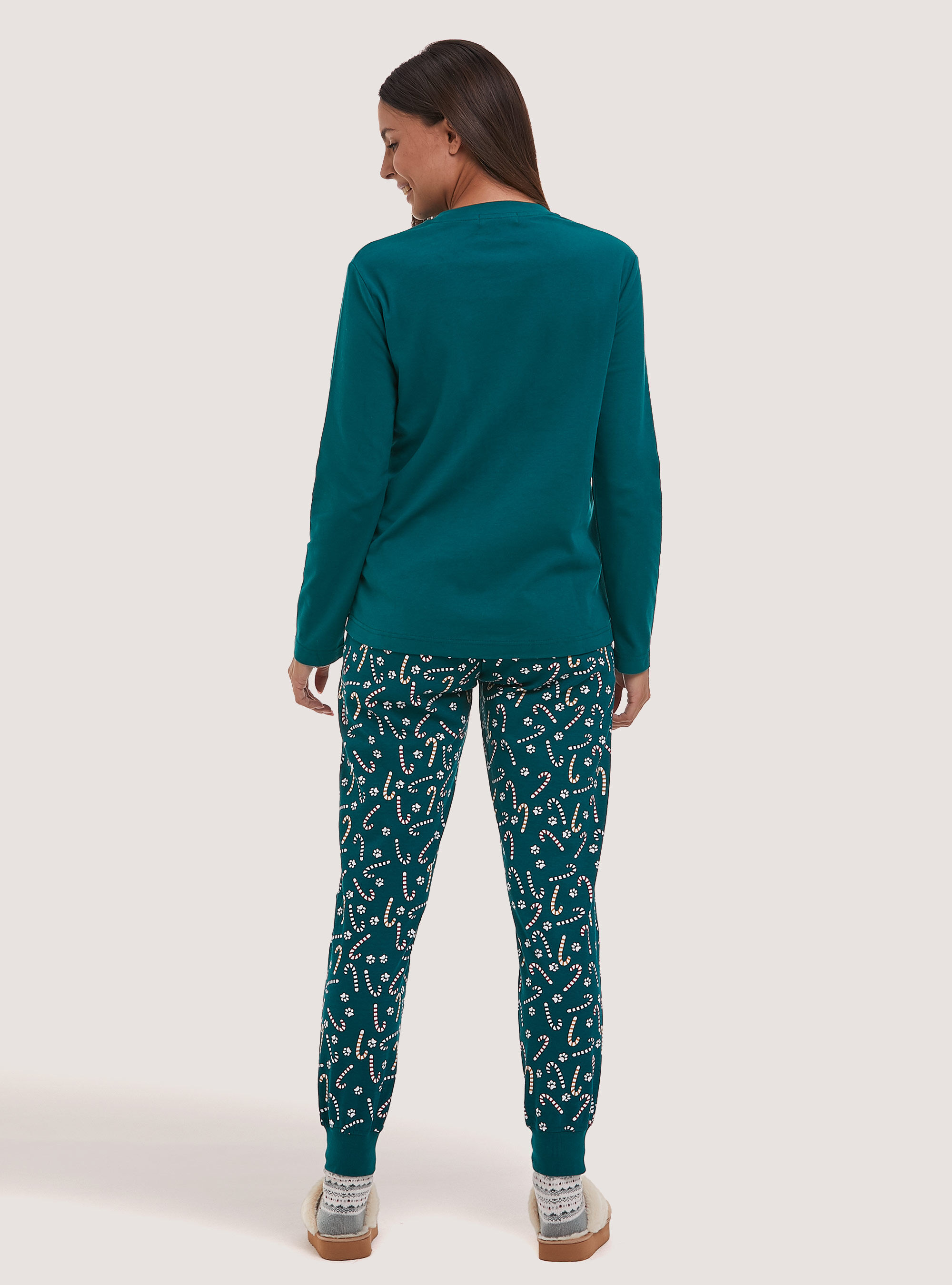 Pigiama con pantaloni stmpa all over, GN1 GREEN DARK