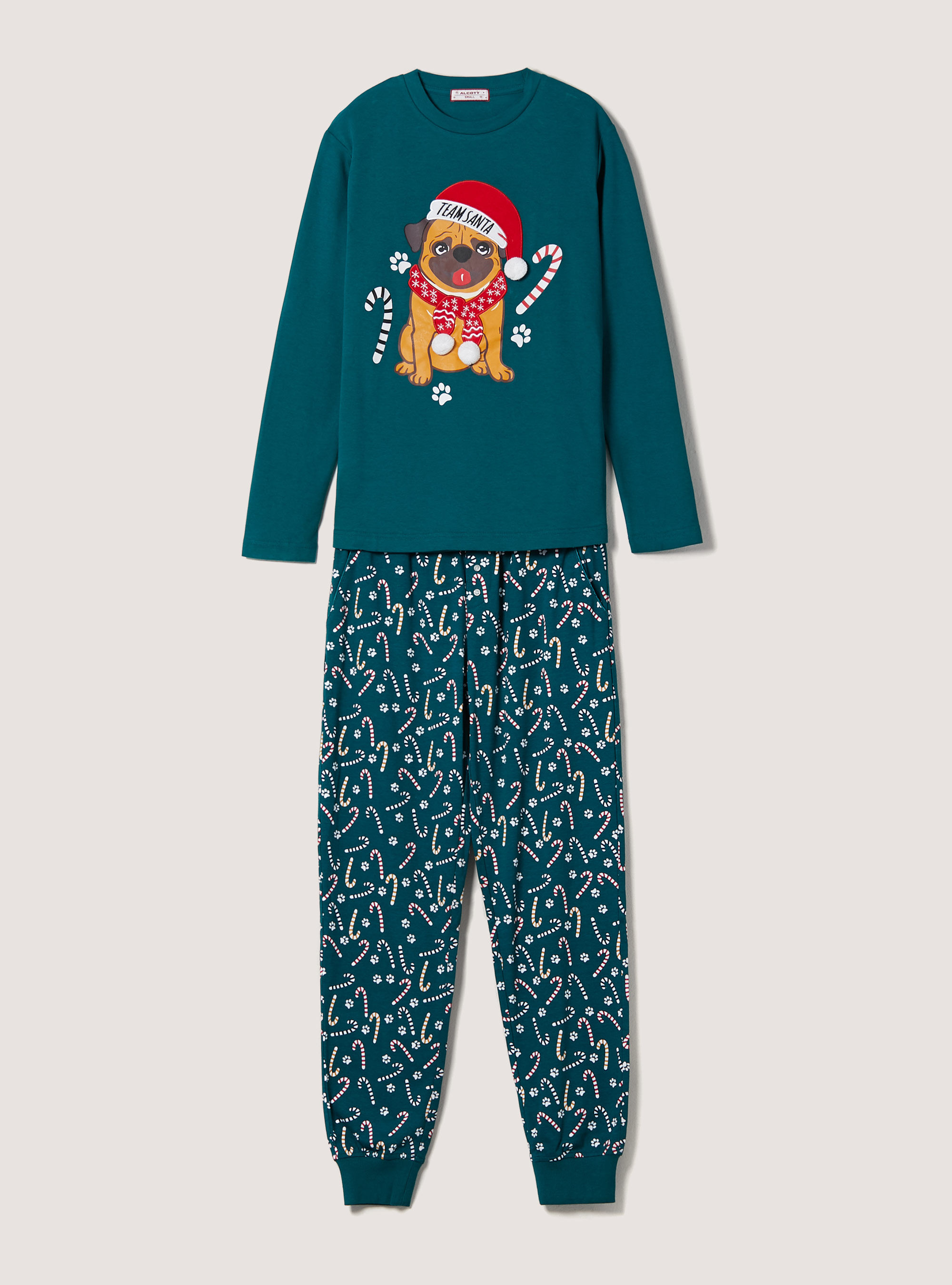 Pigiama con pantaloni stmpa all over, GN1 GREEN DARK