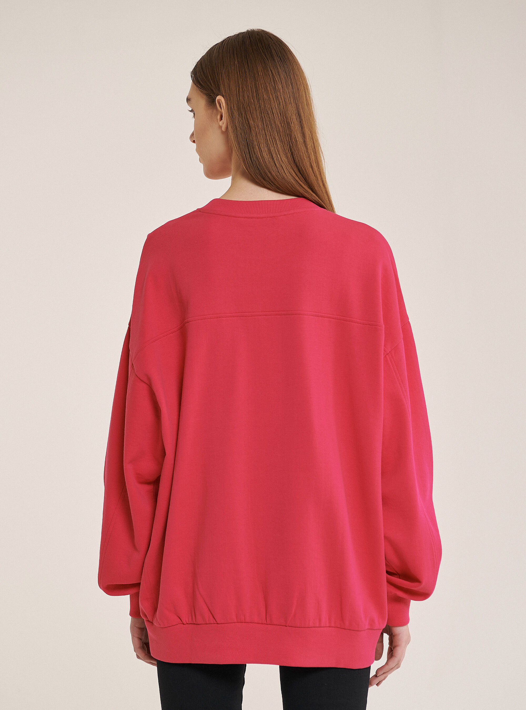 Felpa oversize in 100% cotone, FUXIA