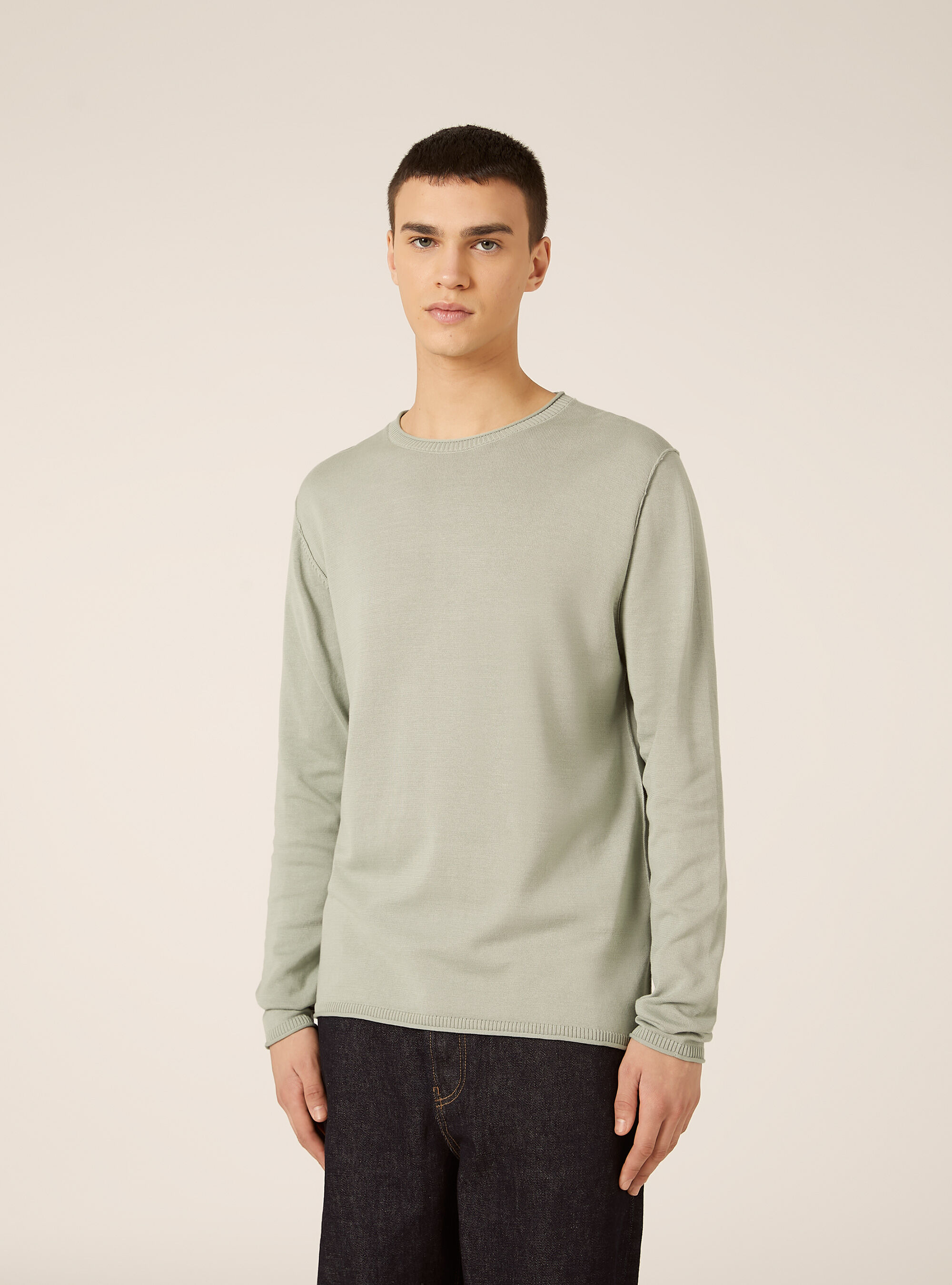 Pullover girocollo in cotone, SG3 SAGE LIGHT