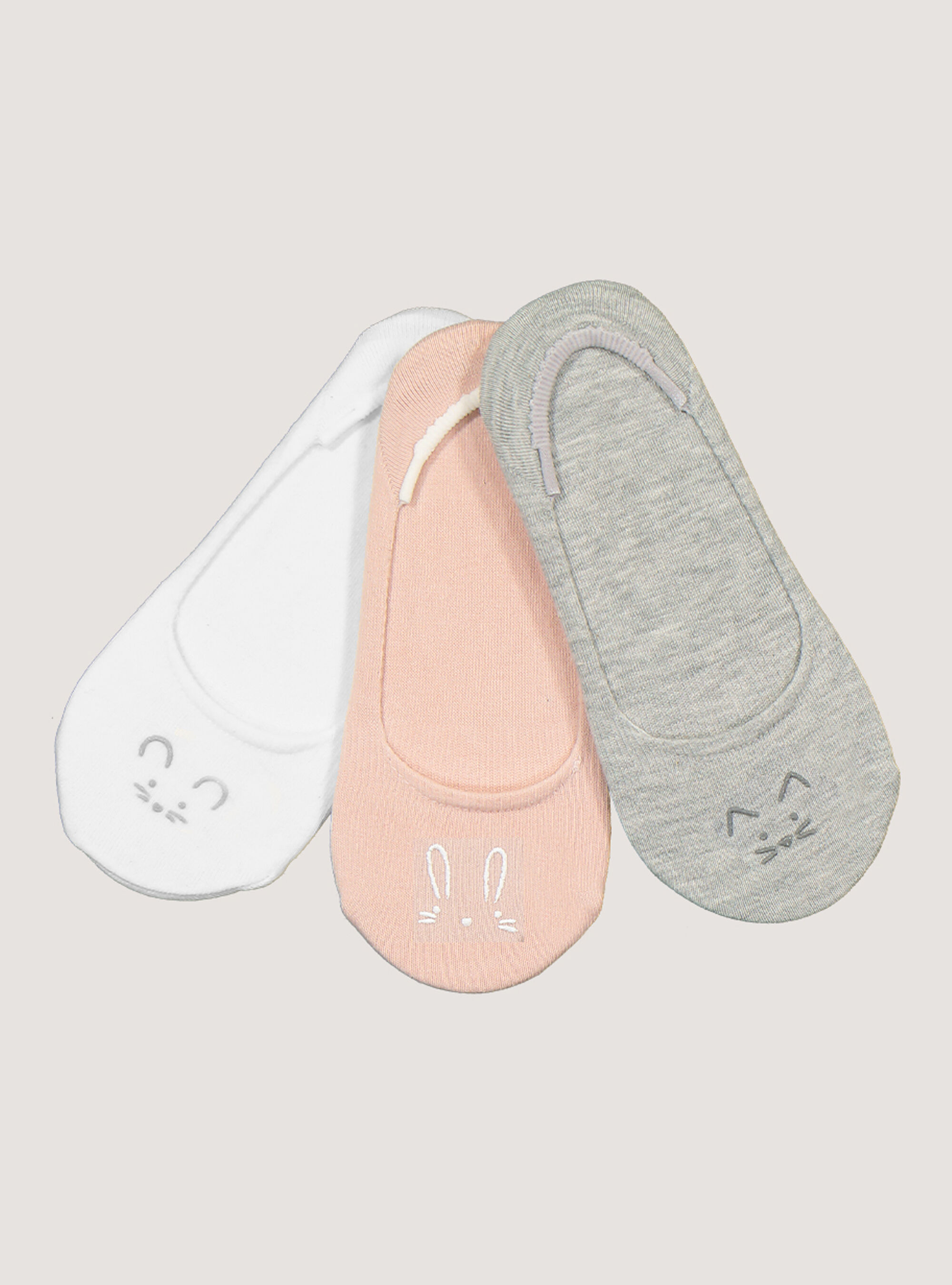 Set of 3 pairs of ghost socks with embroidery, RABBIT
