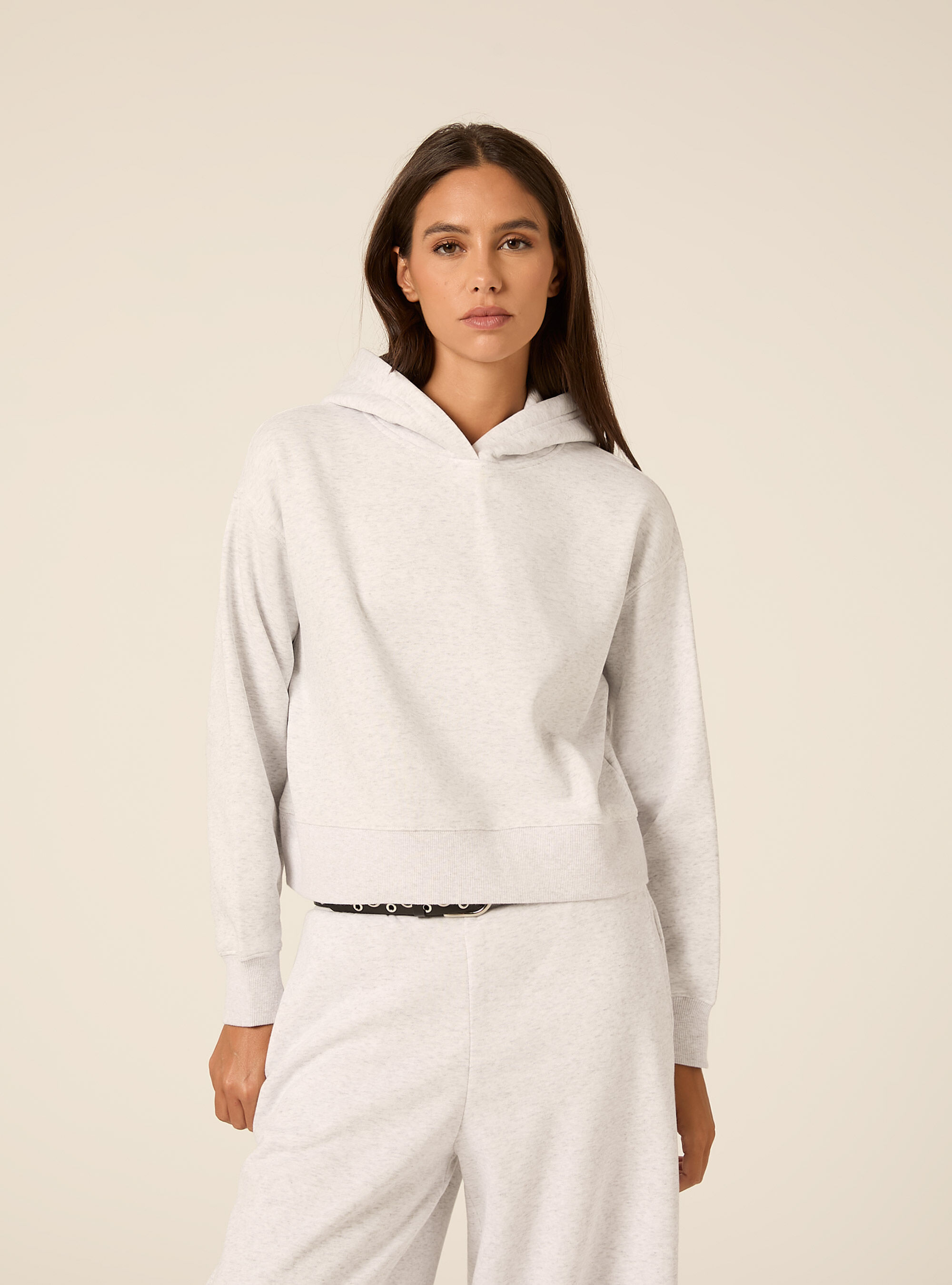 Felpa boxy con cappuccio, MGY3 GREY MEL LIGHT