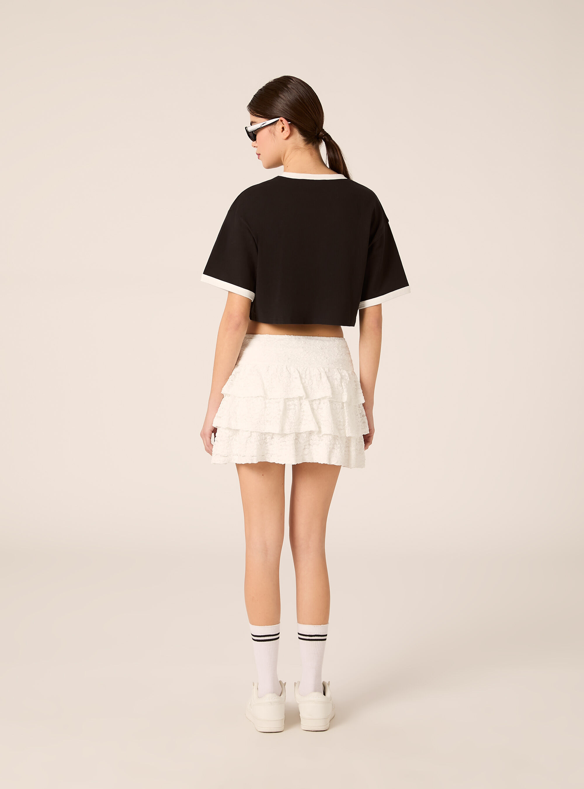 T-shirt crop stampa college, BK1 BLACK