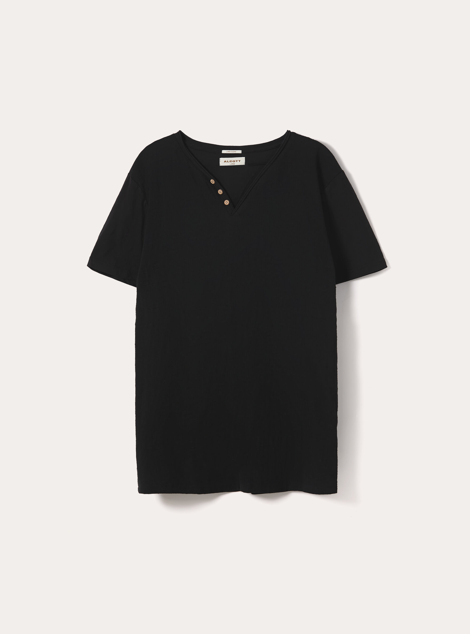 V-neck linen blend T-shirt, BK1 BLACK