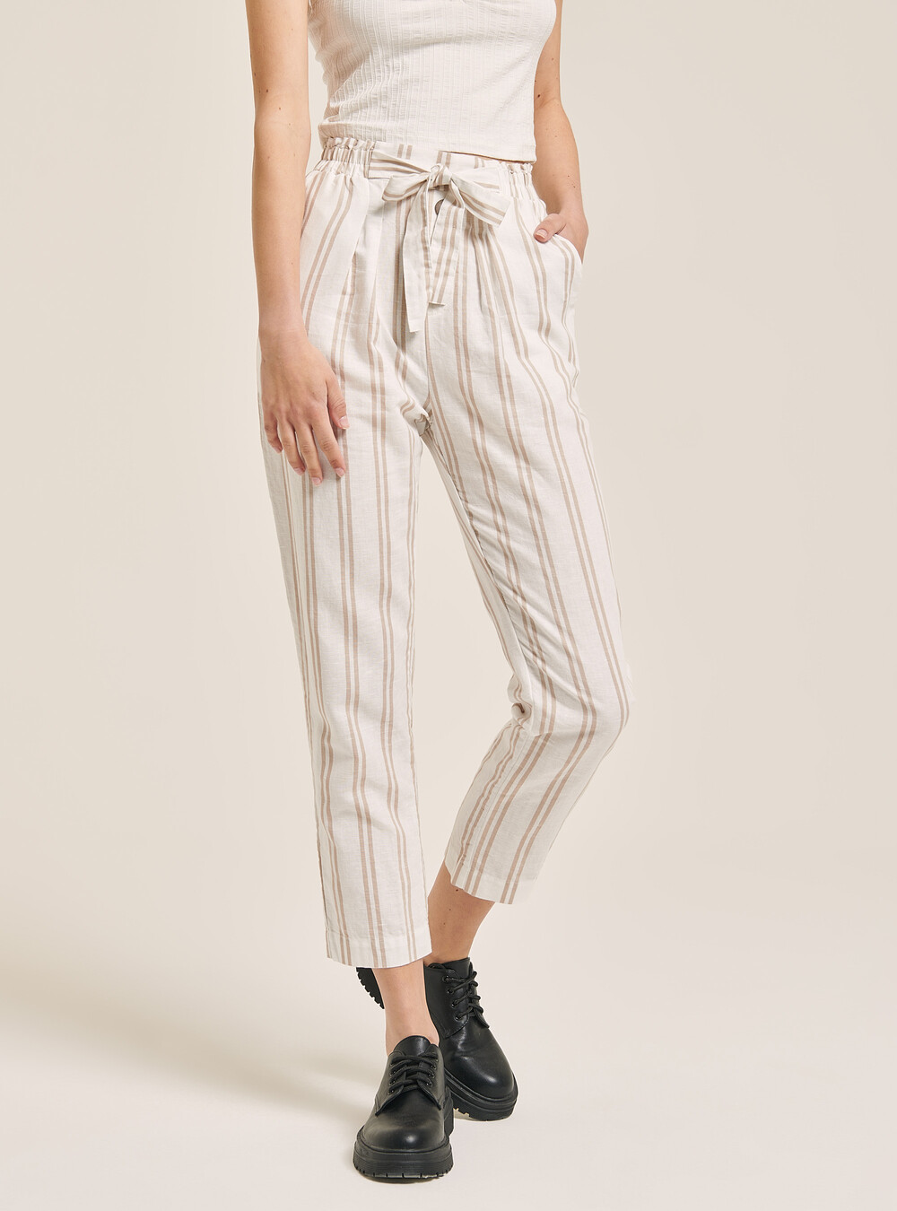Striped paperbag trousers