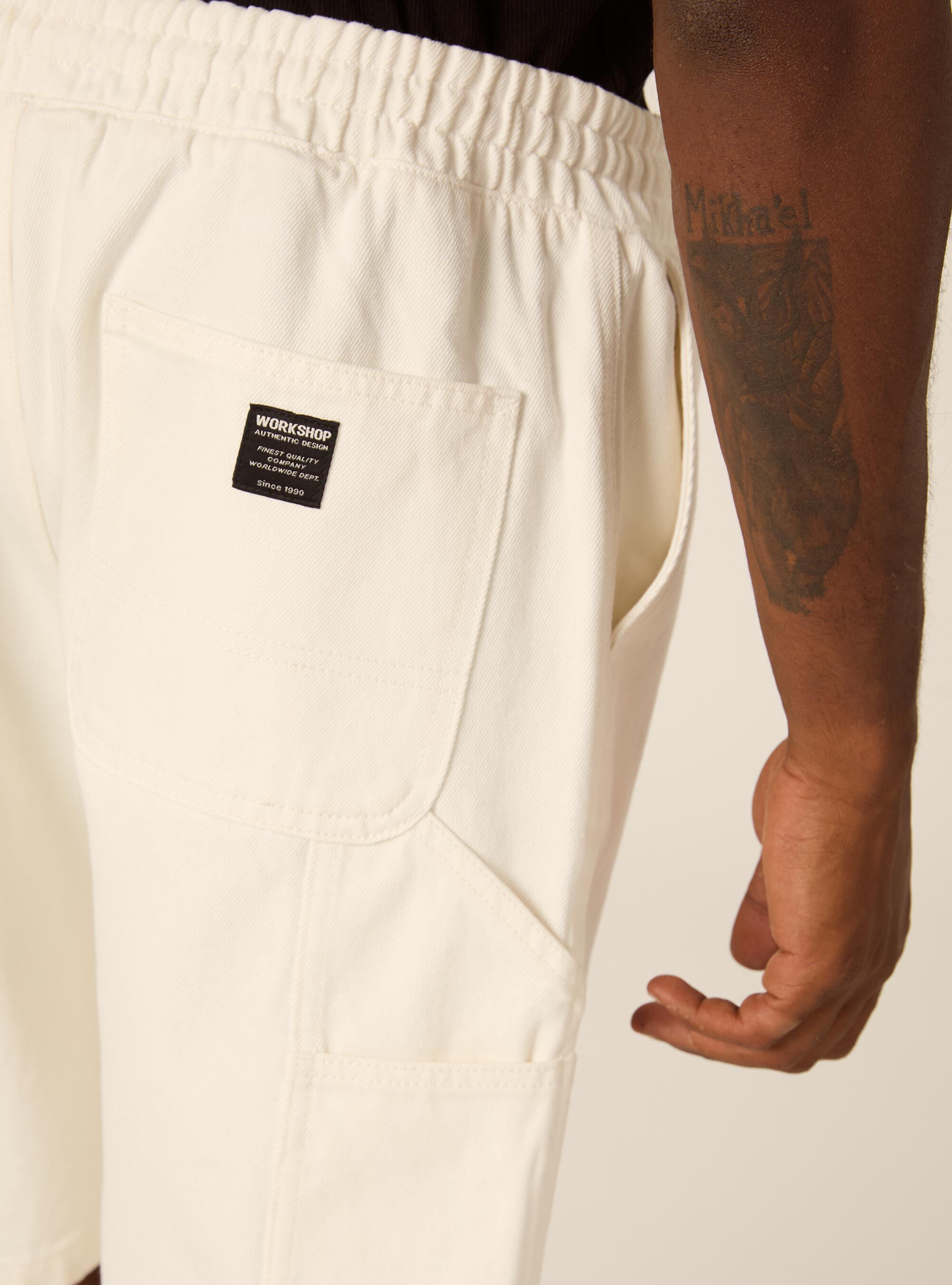 Bermuda carpenter con elastico in vita in twill, WH1 OFF WHITE