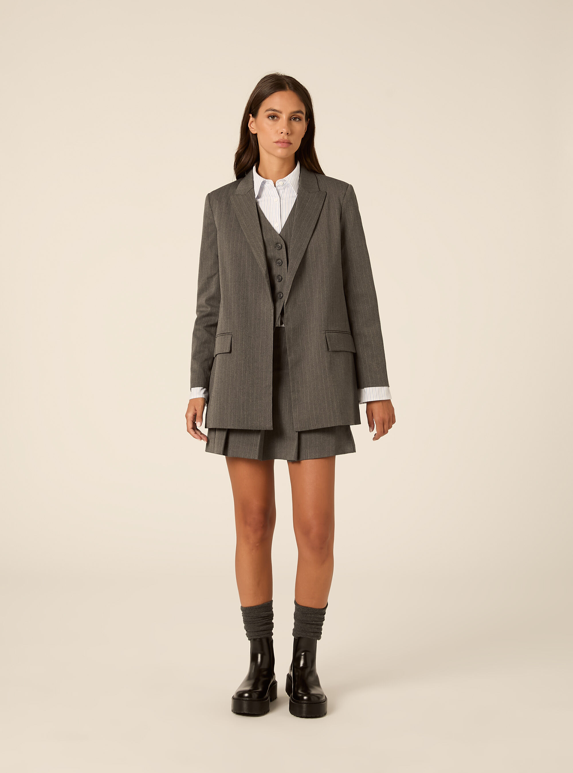 Long tailored blazer with micro pattern, MGY1 GREY MEL DARK