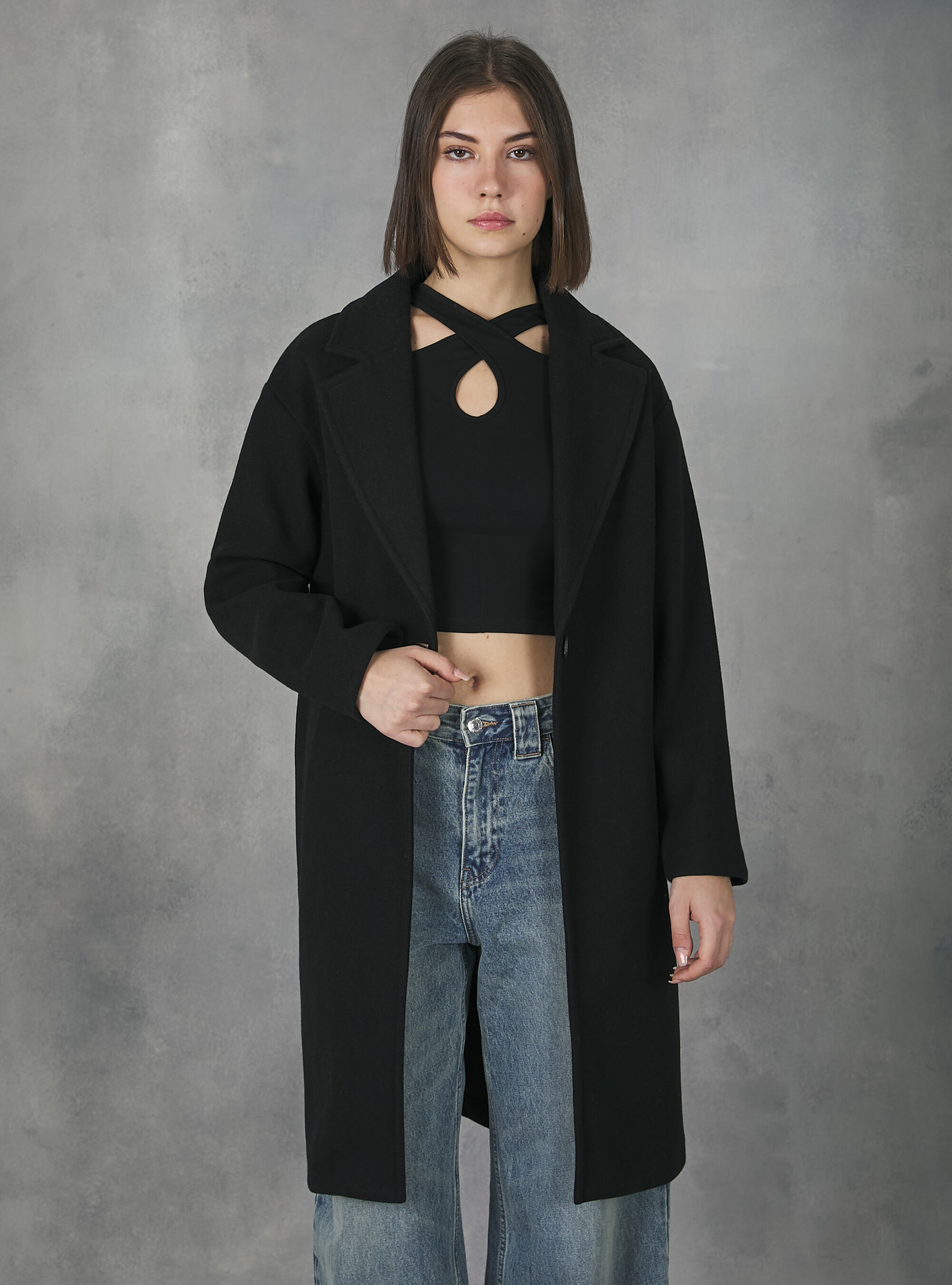 Cappotto in maglia garzata in tinta unita