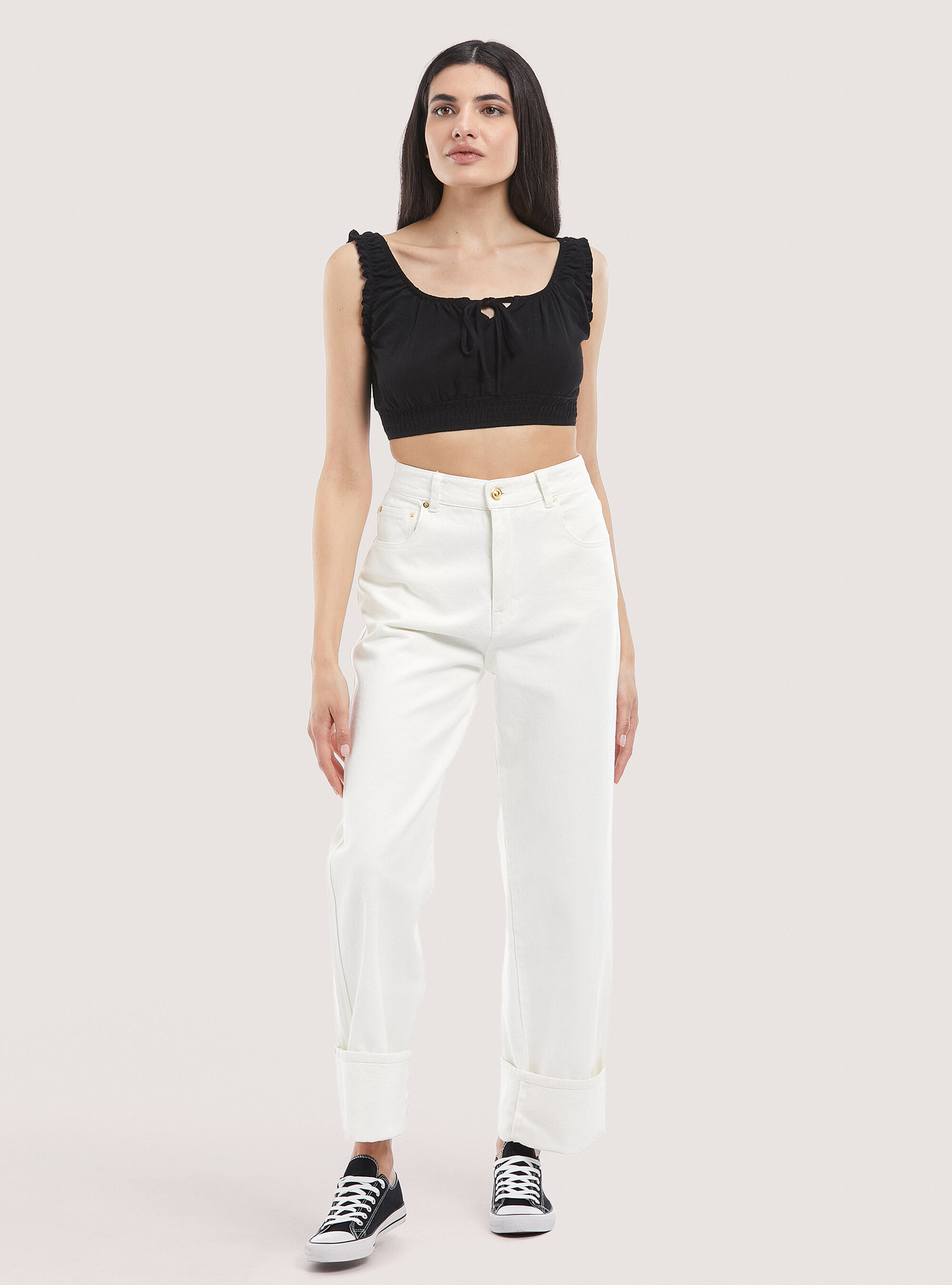 Cotton wide leg trousers, WH1 OFF WHITE