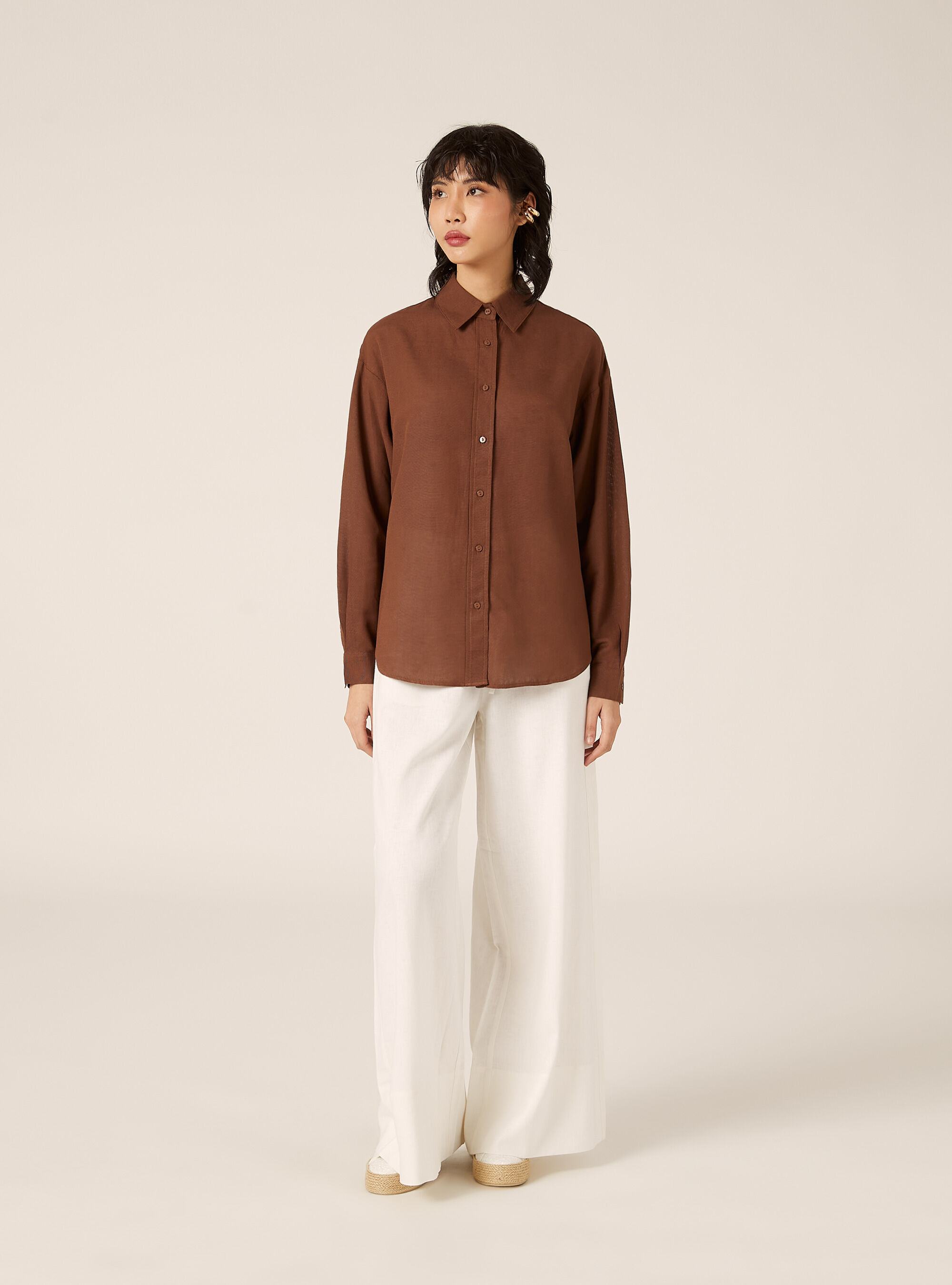 Camicia in misto lino tinta unita