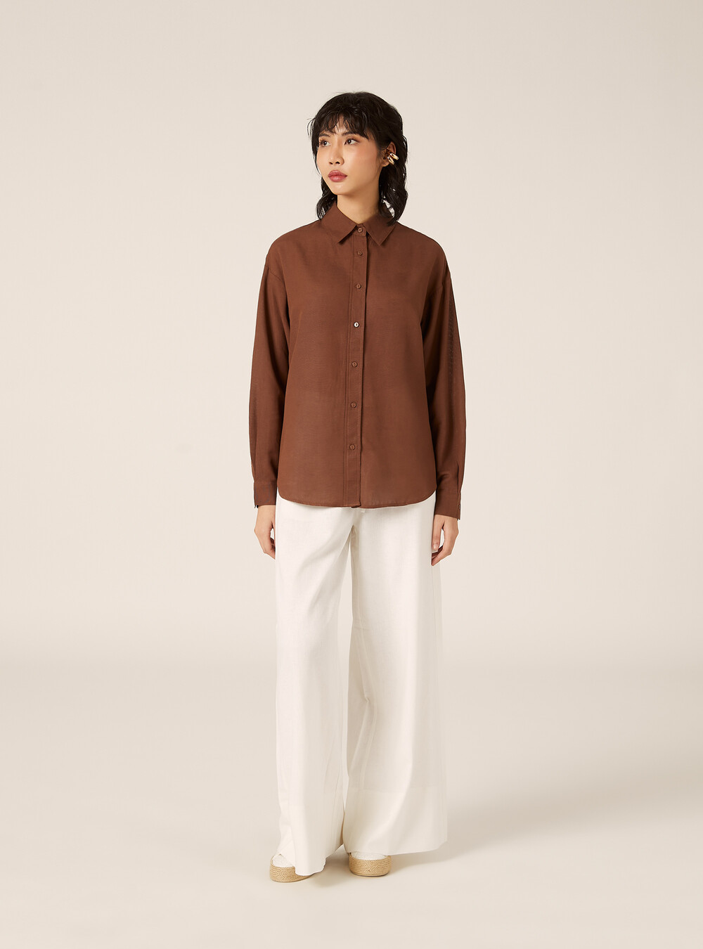 Linen-blend shirt, BR2 BROWN MEDIUM