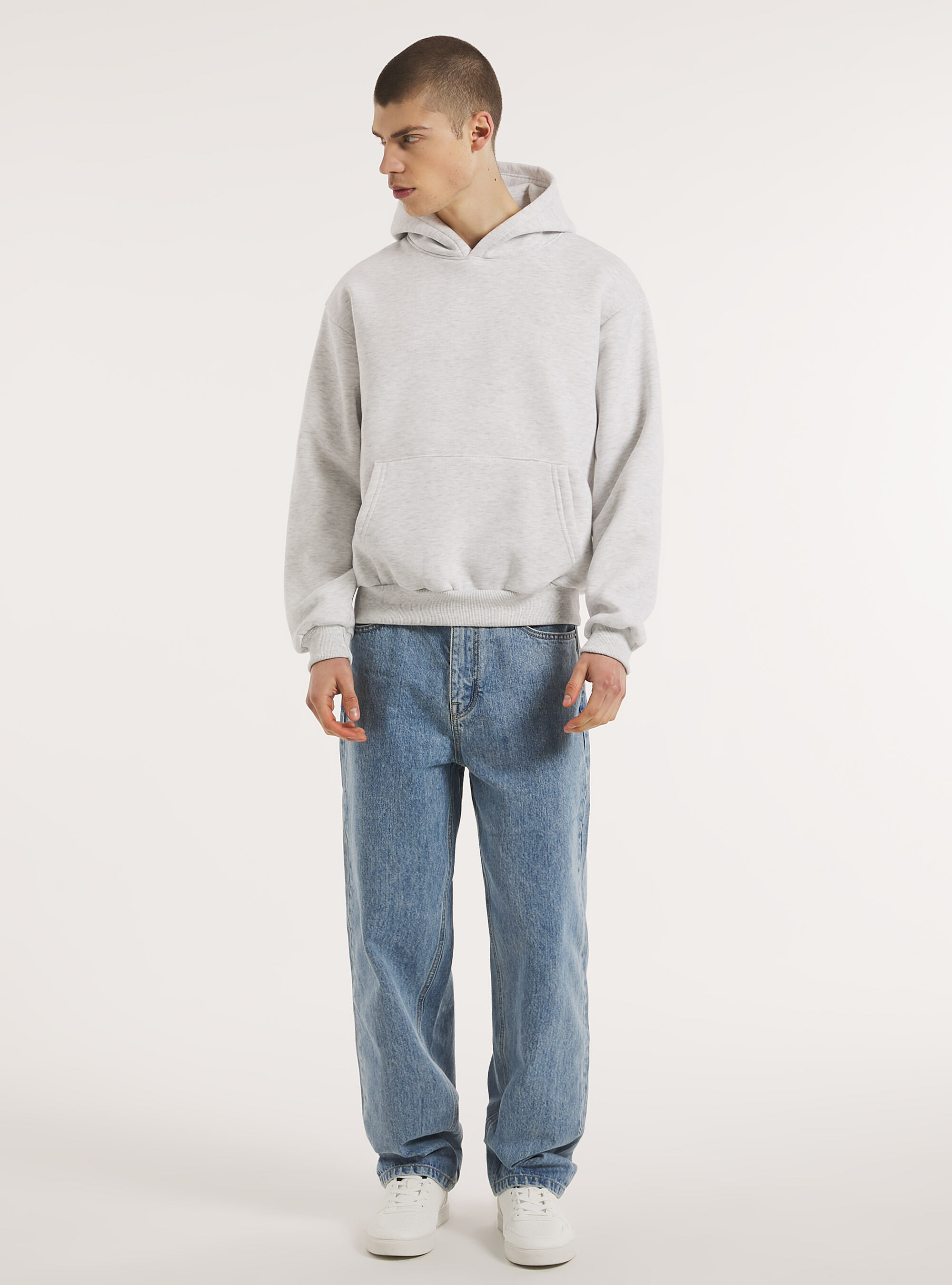 Boxy Fit Hoodie, MGY3 GREY MEL LIGHT