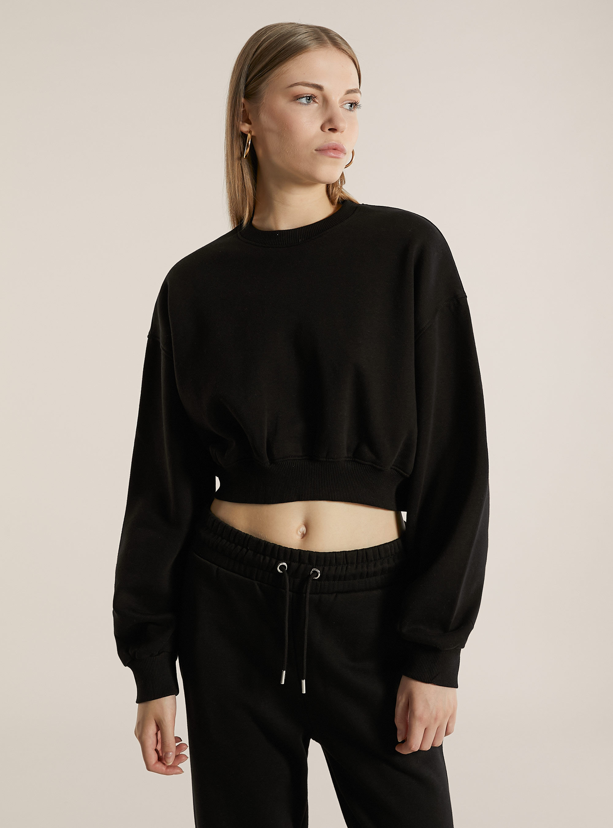 Sudadera de algod&oacute;n con cuello redondo, BK1 BLACK